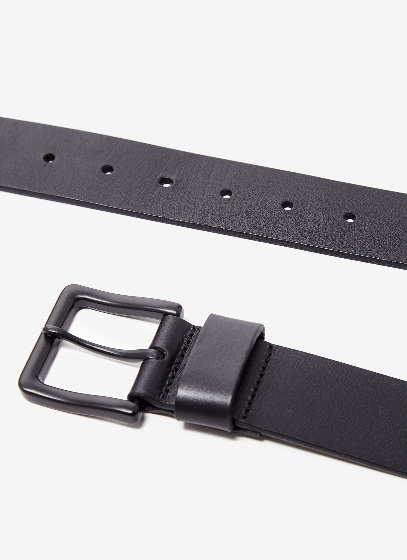 Men Belt | Black Leather Belt With Squared Metal Buckle by Spanish designer Adolfo Dominguez
