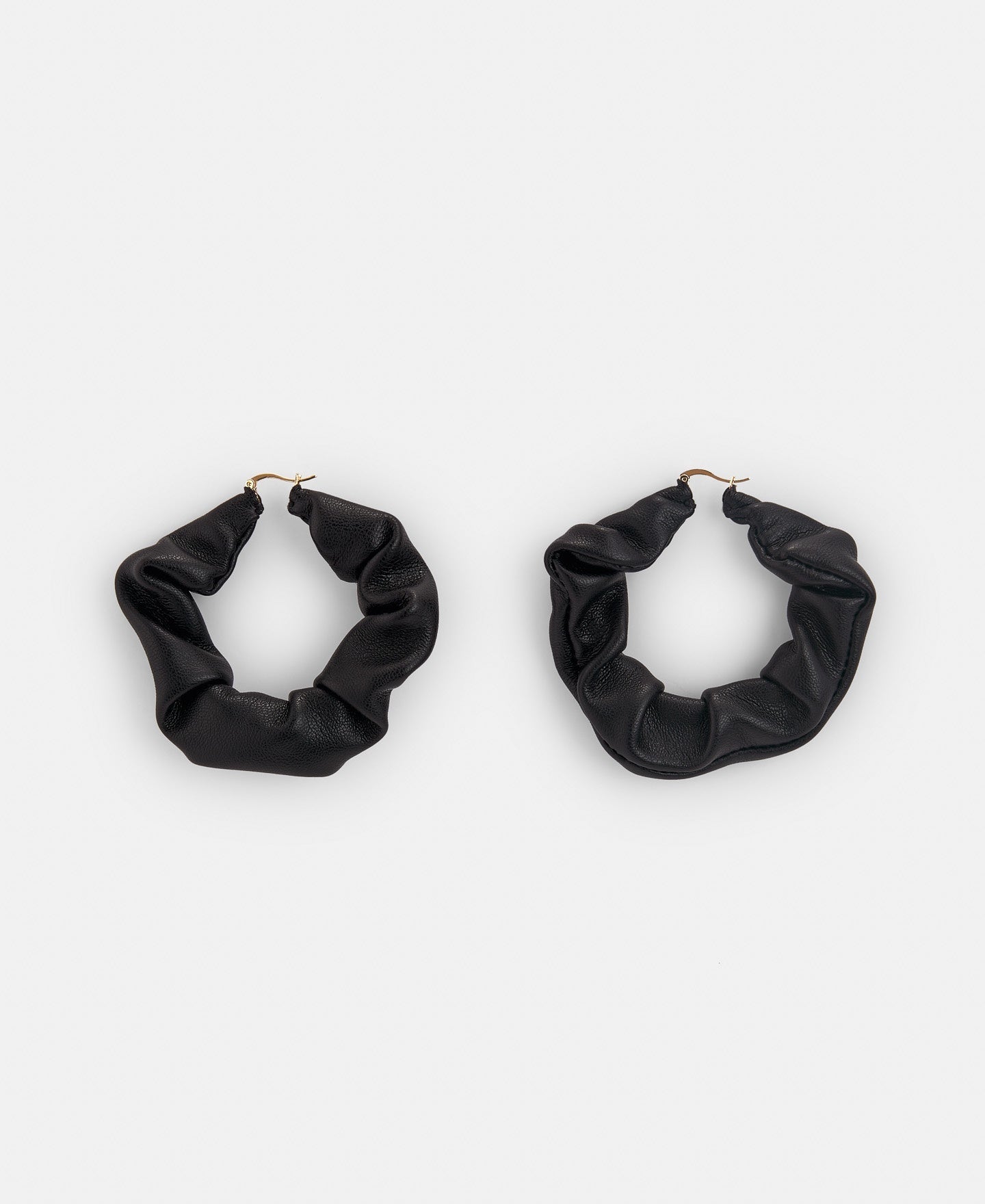 Women Earrings | Black Leather Look Hoop Earrings by Spanish designer Adolfo Dominguez
