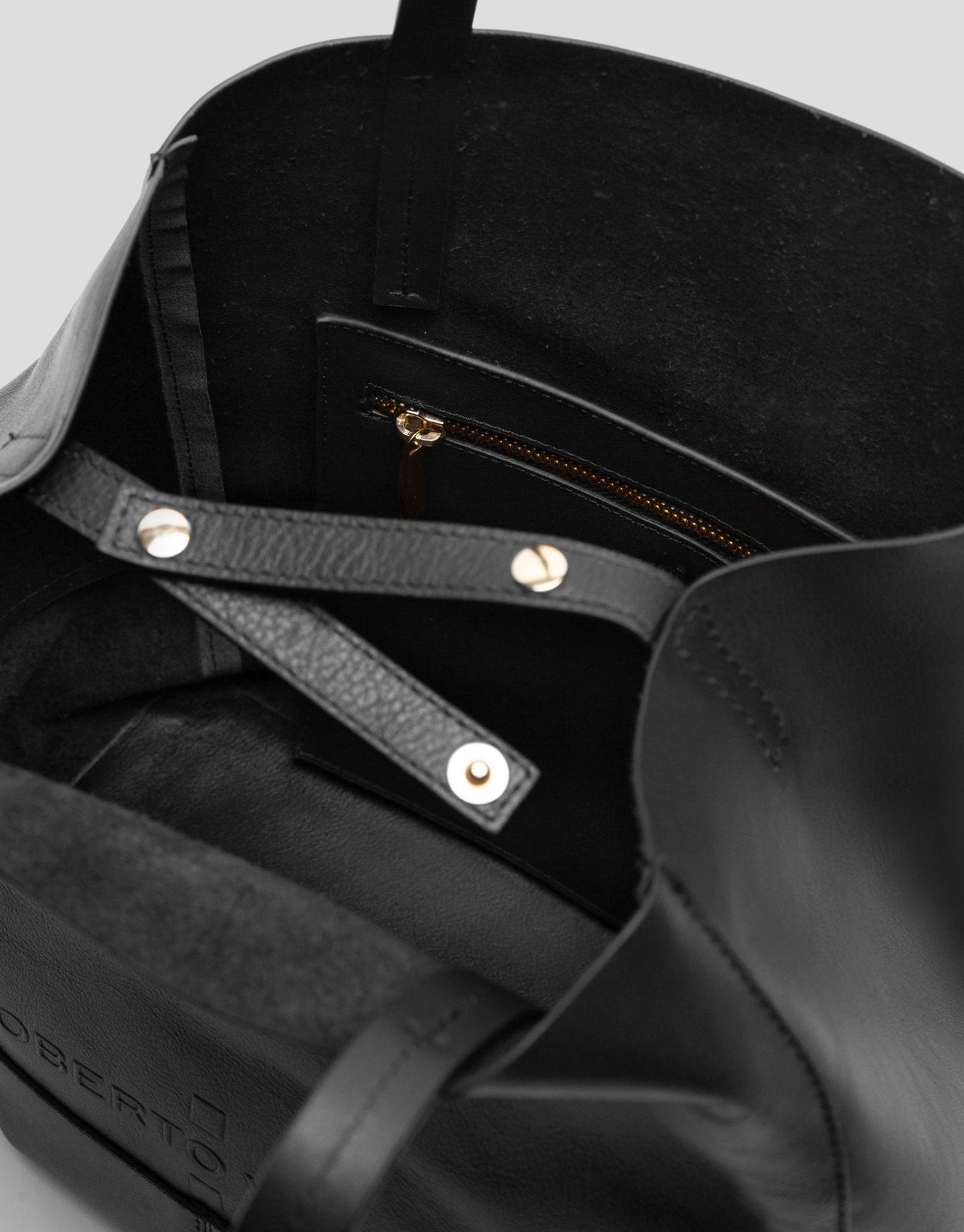 Handbags | Black leather Megan Midi shopping bag by Spanish designer Roberto Verino