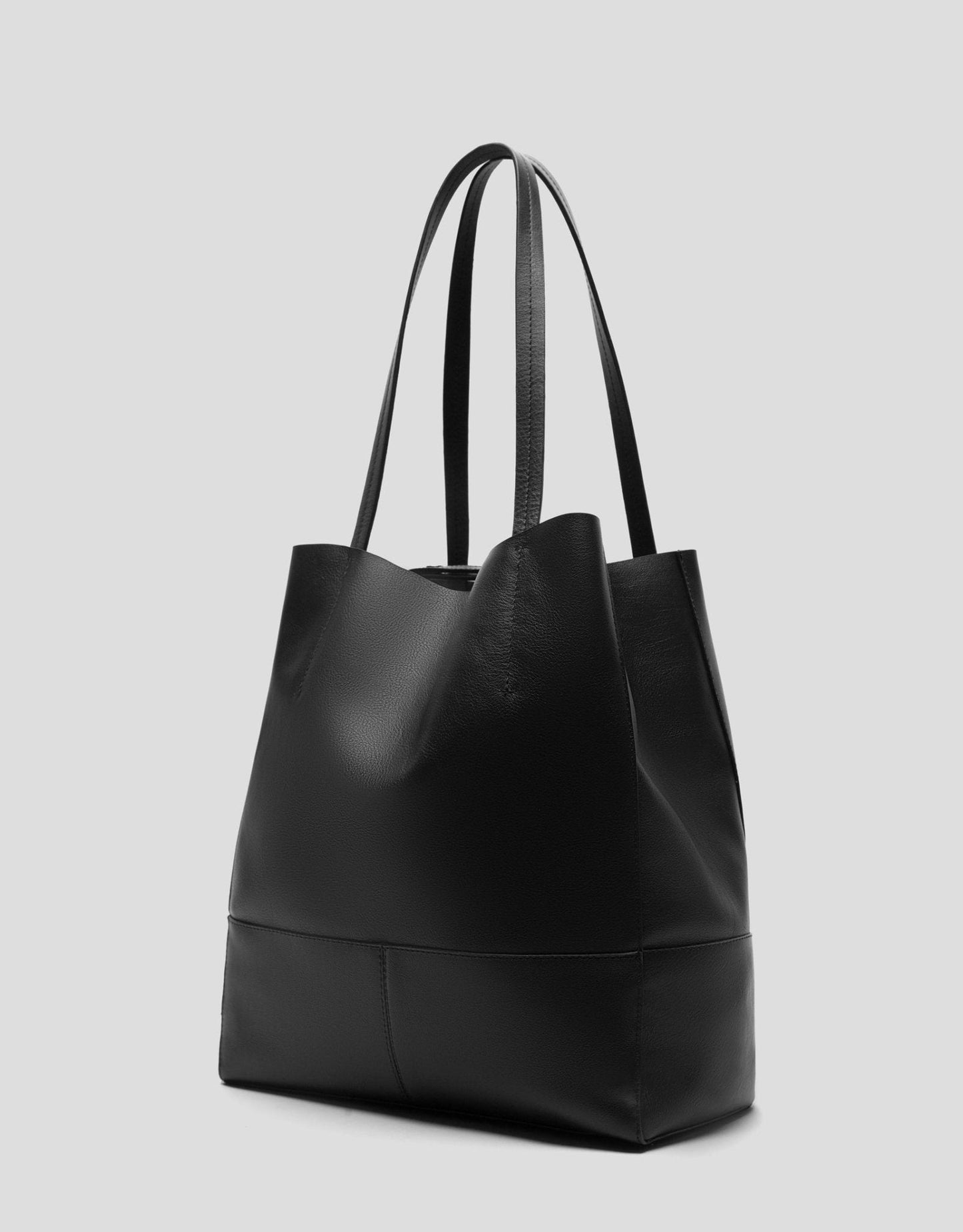 Handbags | Black leather Megan Midi shopping bag by Spanish designer Roberto Verino