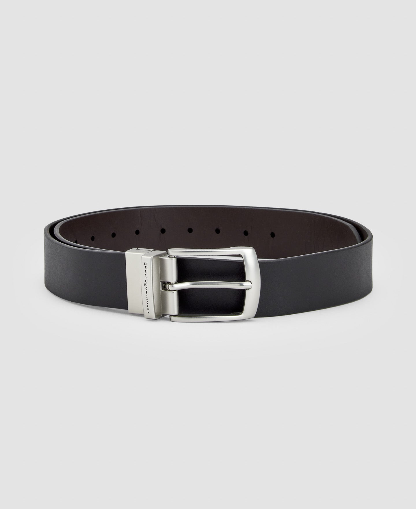 Men Belt | Black Leather Mens Belt With Metal Buckle by Spanish designer Adolfo Dominguez