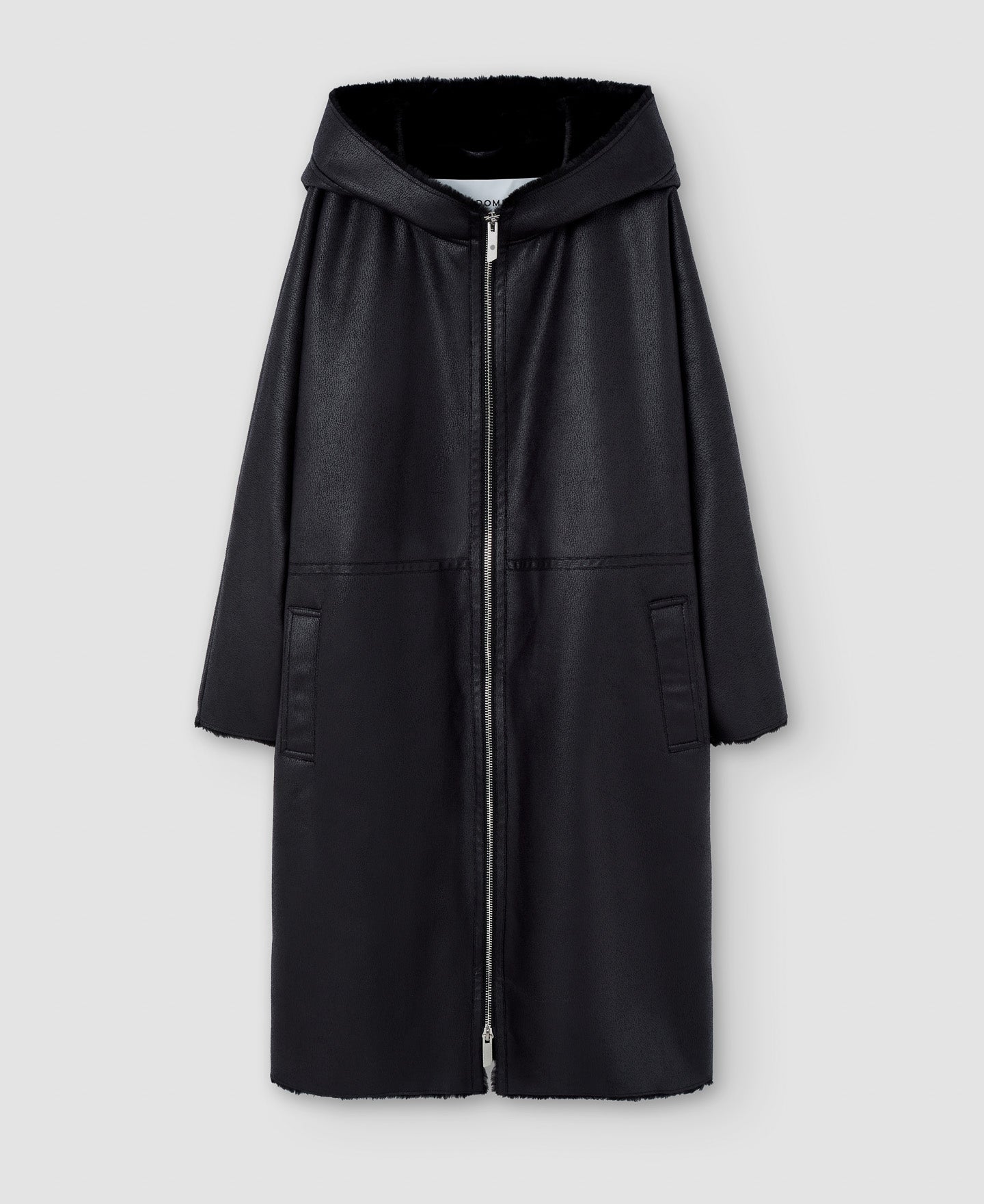 Women Ecoleather | Black Leather Textured Coat by Spanish designer Adolfo Dominguez