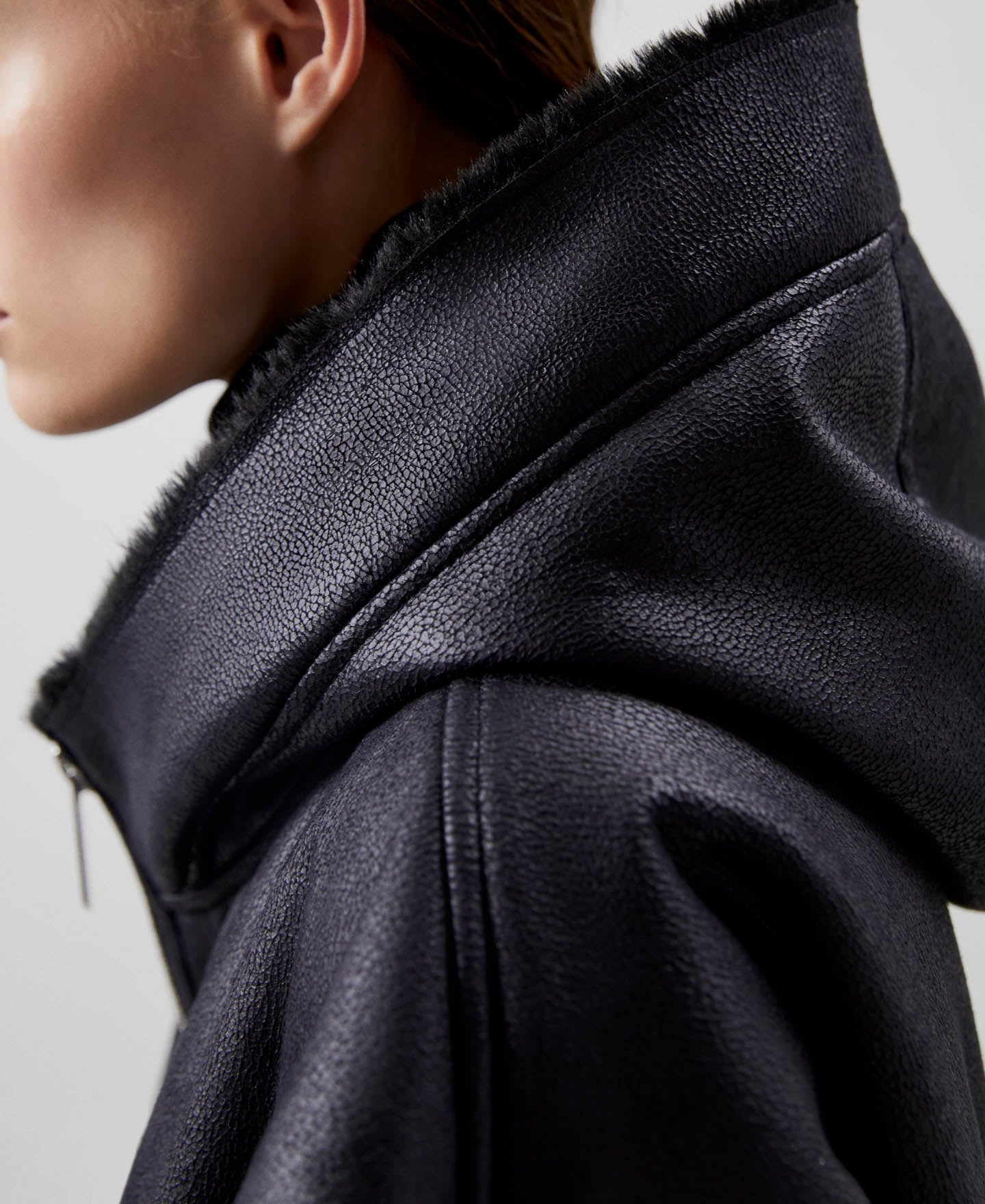 Women Ecoleather | Black Leather Textured Coat by Spanish designer Adolfo Dominguez