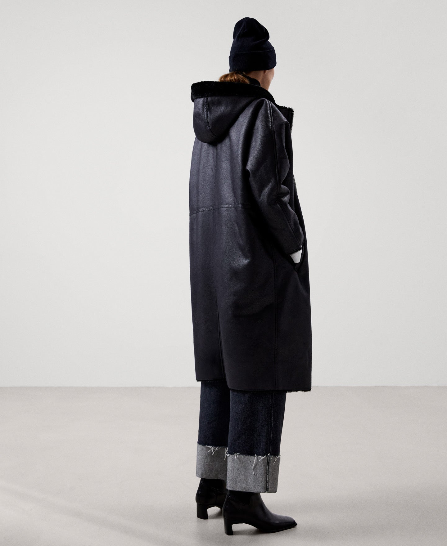 Women Ecoleather | Black Leather Textured Coat by Spanish designer Adolfo Dominguez