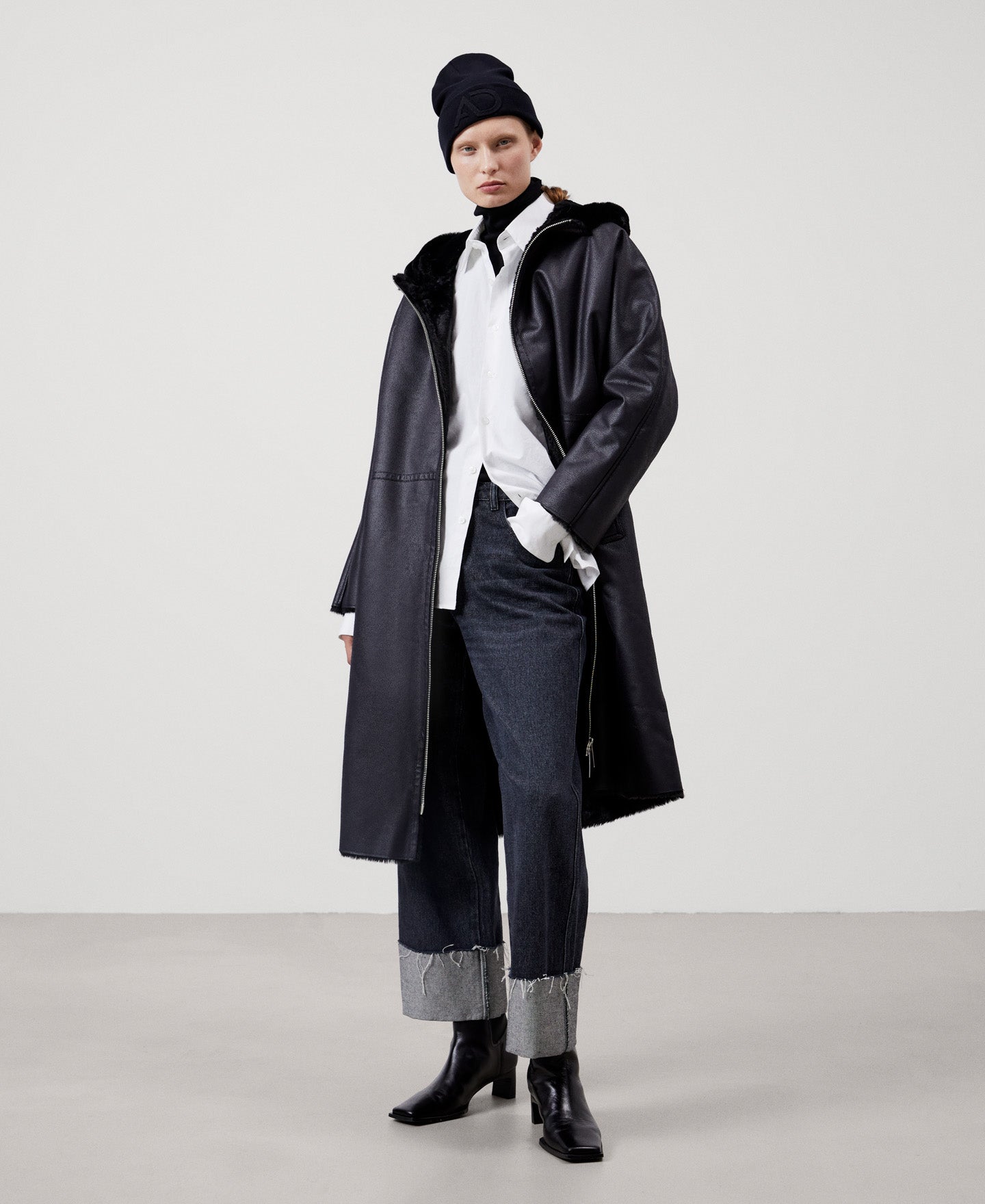 Women Ecoleather | Black Leather Textured Coat by Spanish designer Adolfo Dominguez