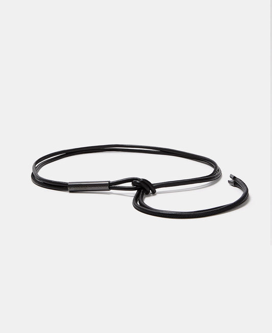 Women Belt | Black Logo Leather Tubular Belt by Spanish designer Adolfo Dominguez