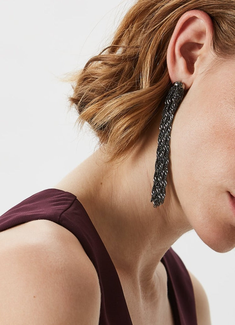 Women Earrings | Black Long Earrings With Metal Cascade by Spanish designer Adolfo Dominguez