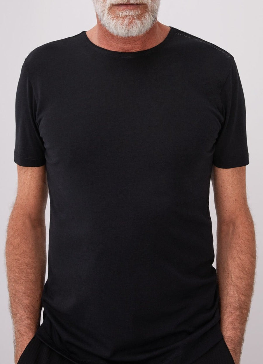Men T-Shirt (Short Sleeve) | Black Lyocell Short Sleeve T-Shirt by Spanish designer Adolfo Dominguez