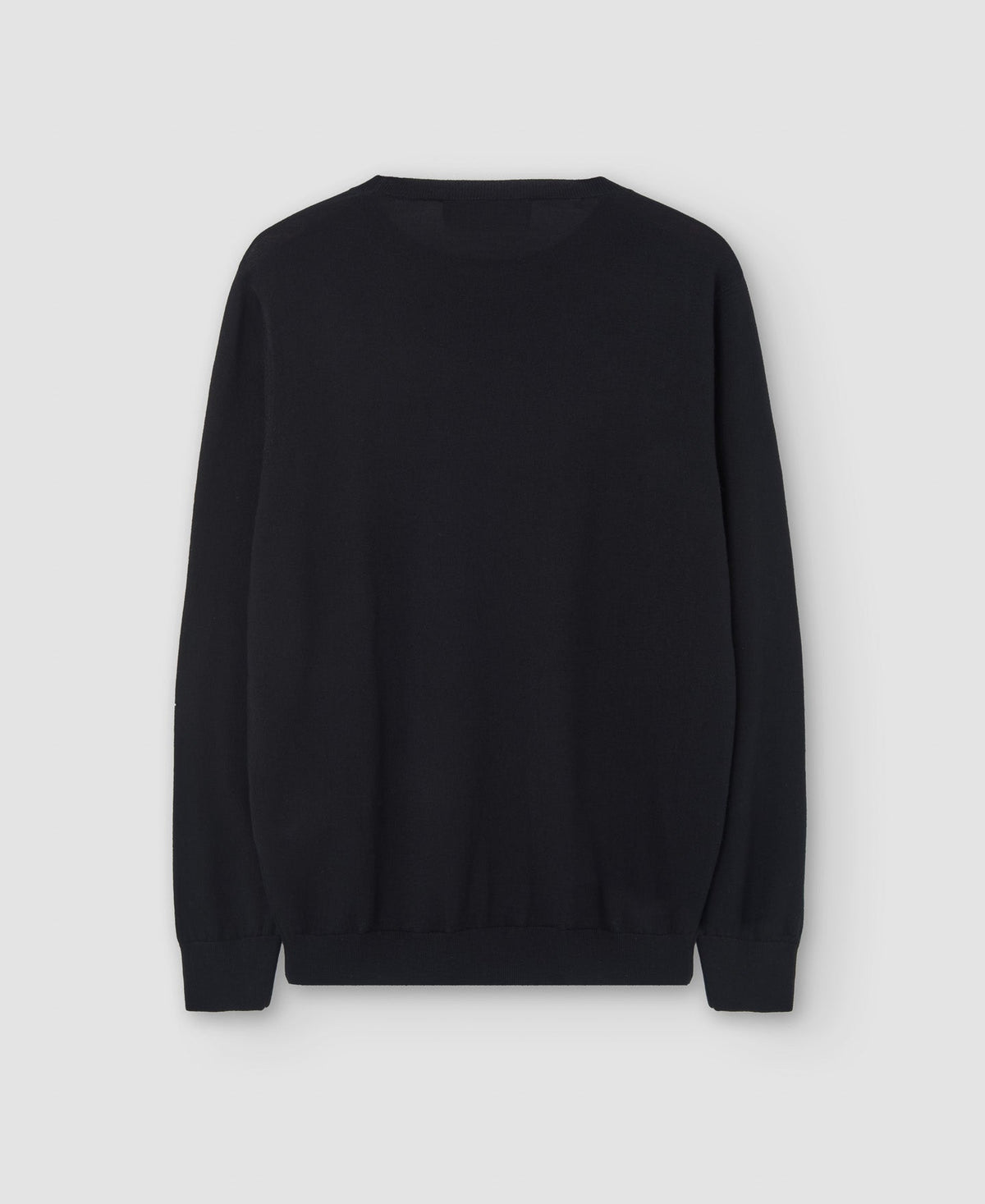 Men Jersey | Black Merino Wool Crew Neck Sweater by Spanish designer Adolfo Dominguez