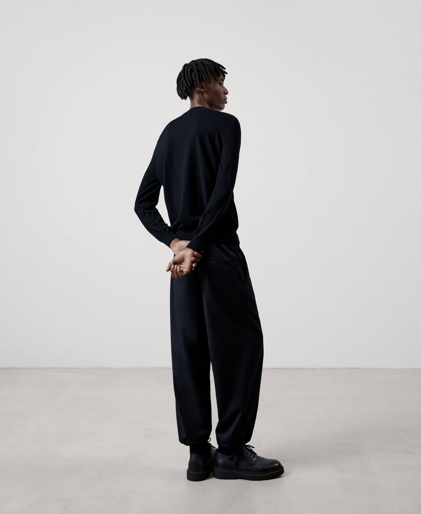 Men Jersey | Black Merino Wool Crew Neck Sweater by Spanish designer Adolfo Dominguez