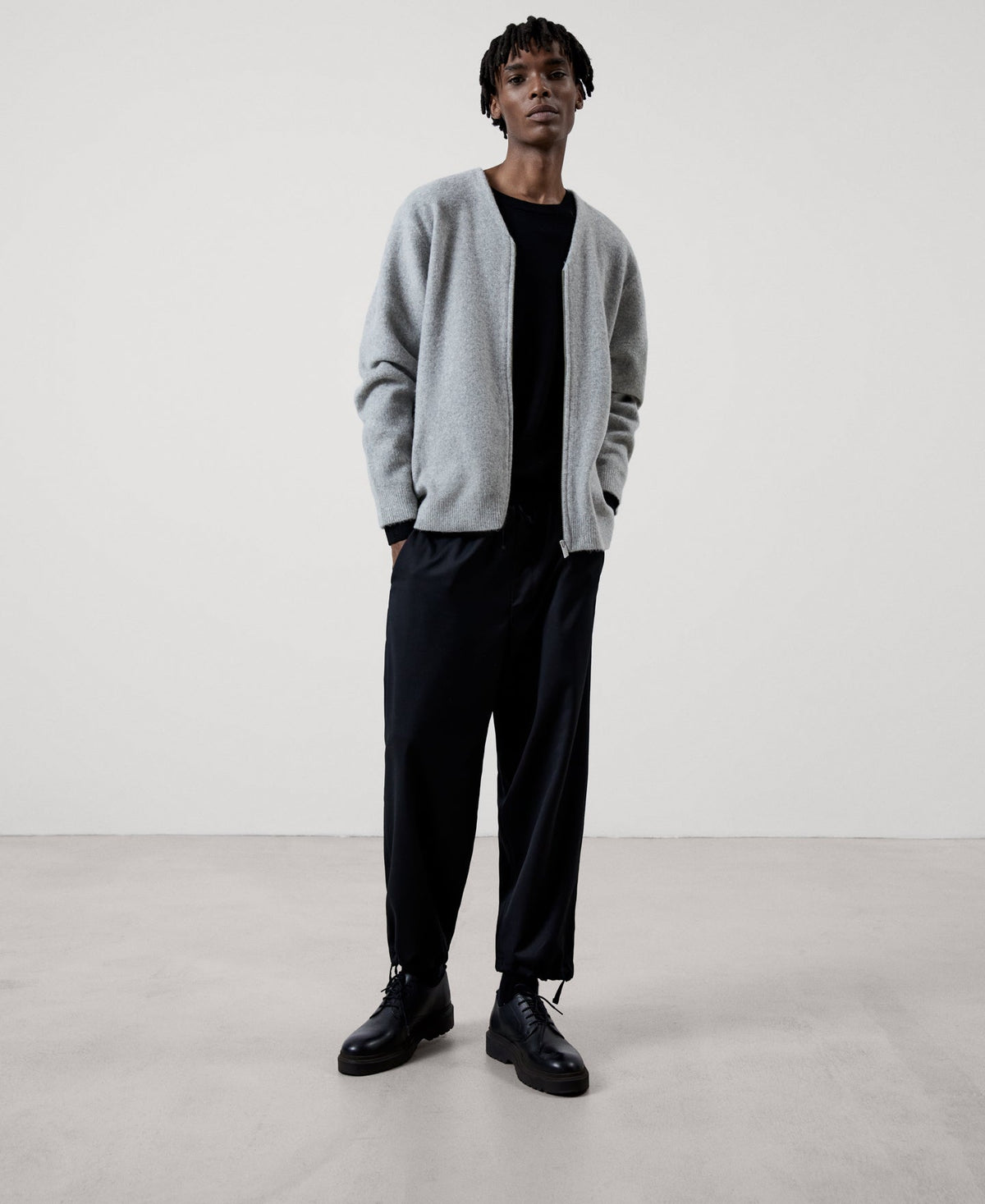 Men Jersey | Black Merino Wool Crew Neck Sweater by Spanish designer Adolfo Dominguez
