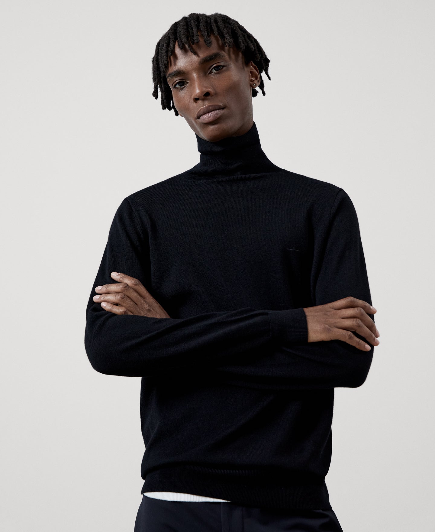 Men Jersey | Black Merino Wool Turtleneck Mens Sweater by Spanish designer Adolfo Dominguez