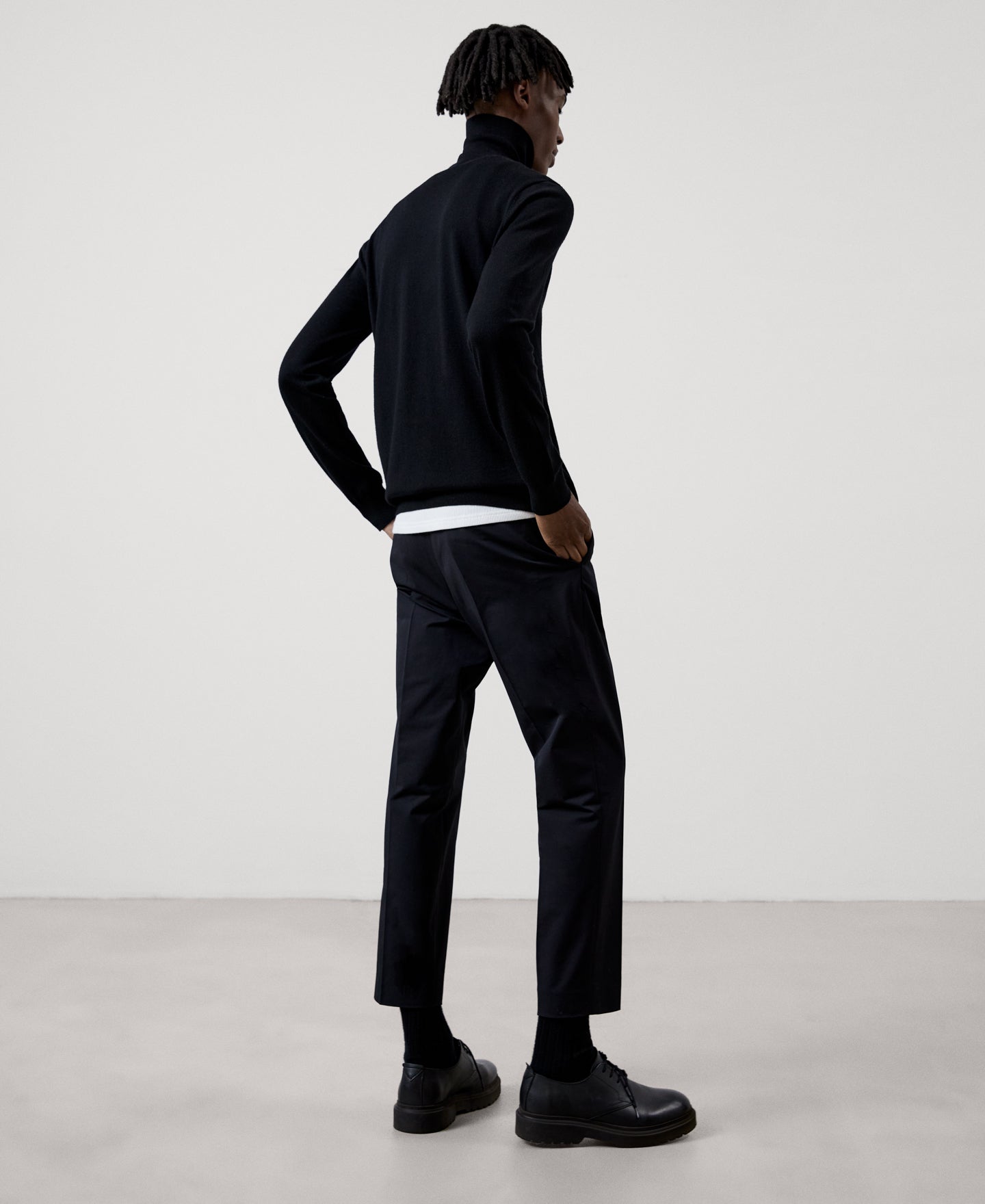 Men Jersey | Black Merino Wool Turtleneck Mens Sweater by Spanish designer Adolfo Dominguez