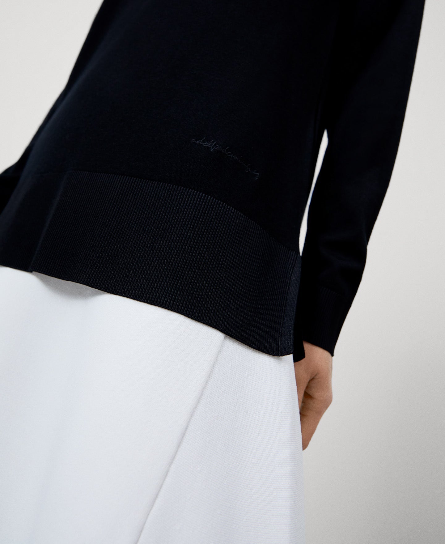 Women Jersey | Black Merino Wool V-Neck Sweater by Spanish designer Adolfo Dominguez