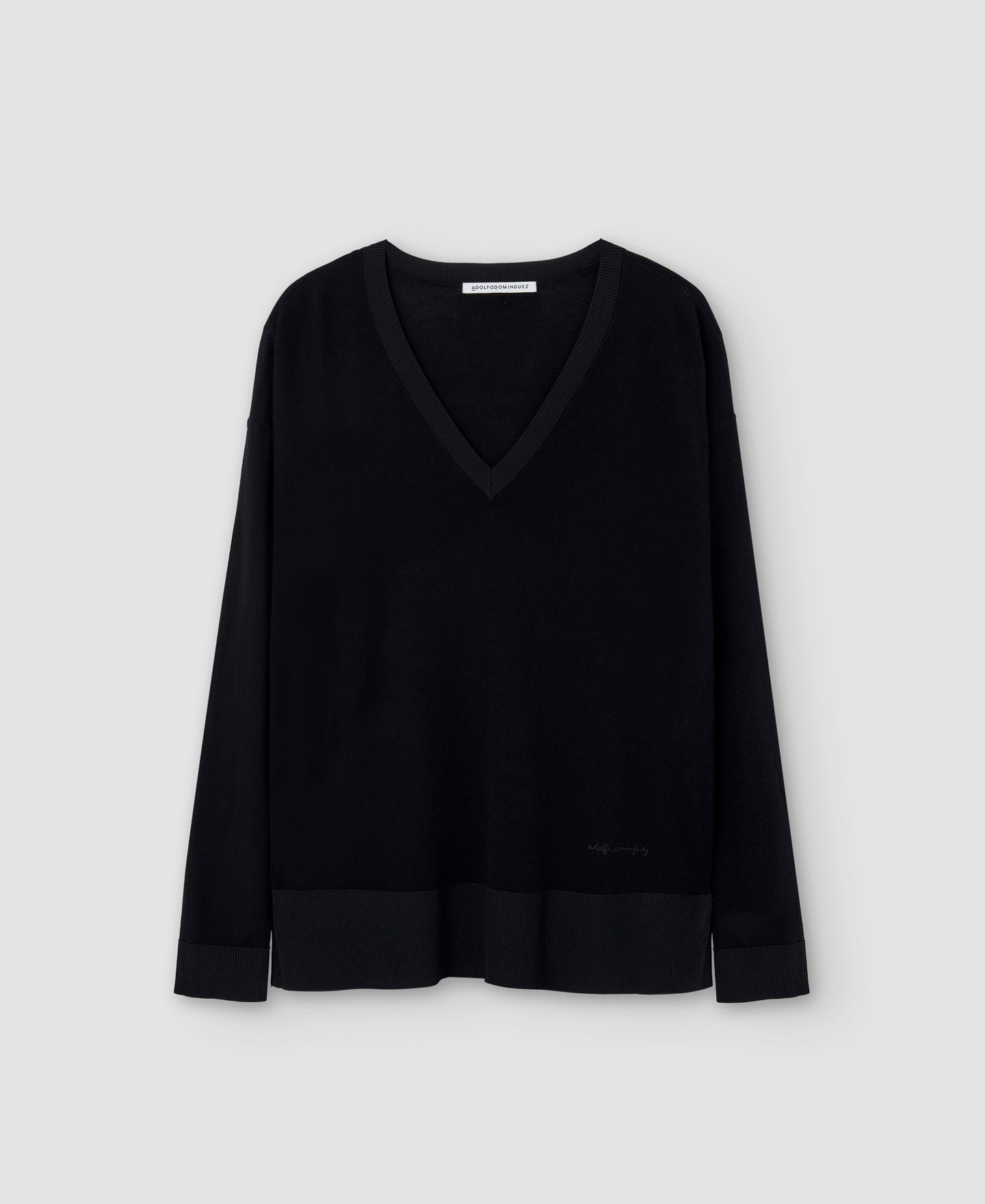 Women Jersey | Black Merino Wool V-Neck Sweater by Spanish designer Adolfo Dominguez
