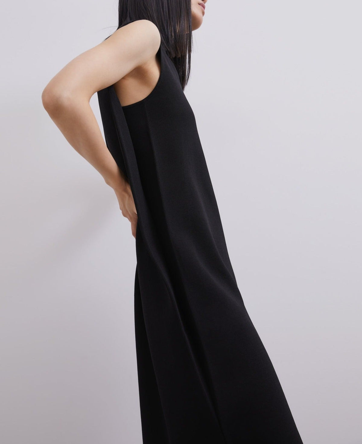 Women Dress | Black Midi Dress With Back Cape by Spanish designer Adolfo Dominguez