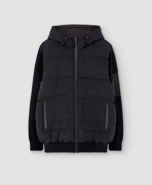 Men Jacket | Black Nylon And Knitted Padded Sweatshirt by Spanish designer Adolfo Dominguez
