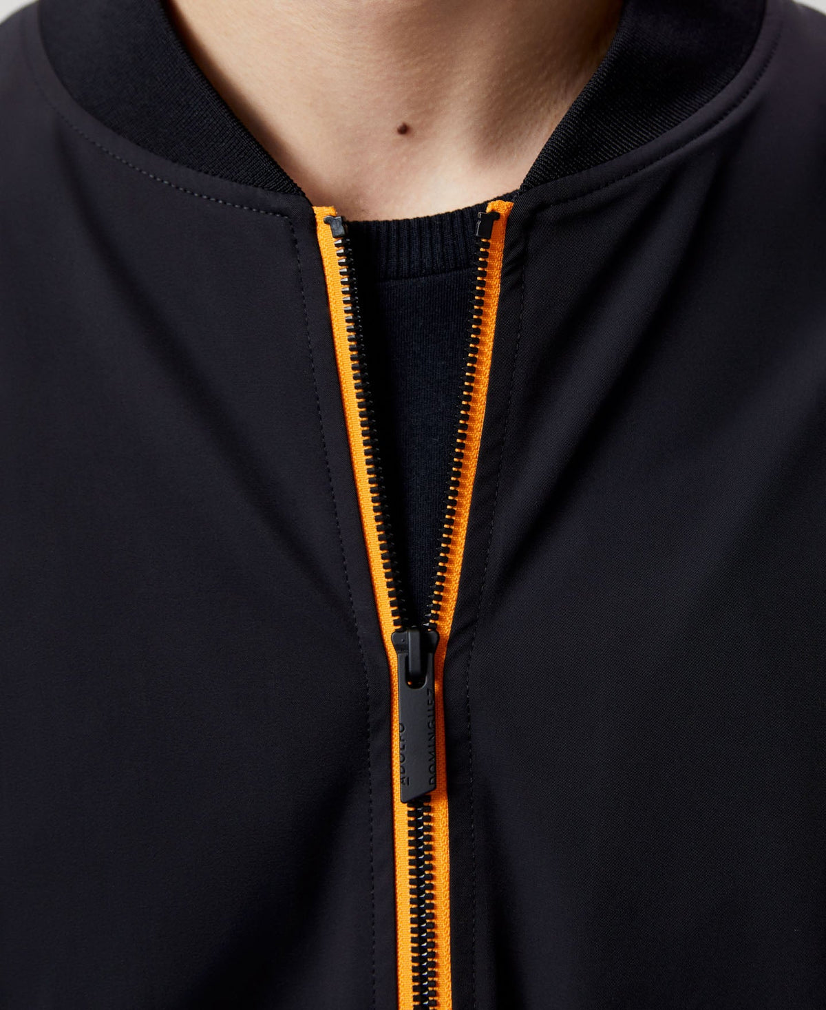 Men Jacket | Black Nylon Bomber With Backpack by Spanish designer Adolfo Dominguez