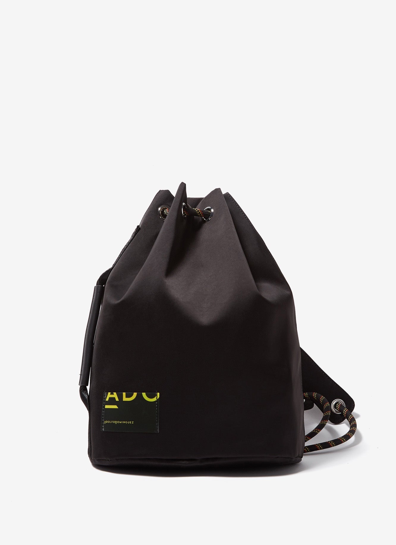 Women Bags | Black Nylon Drawstring Bag With Cord Straps by Spanish designer Adolfo Dominguez