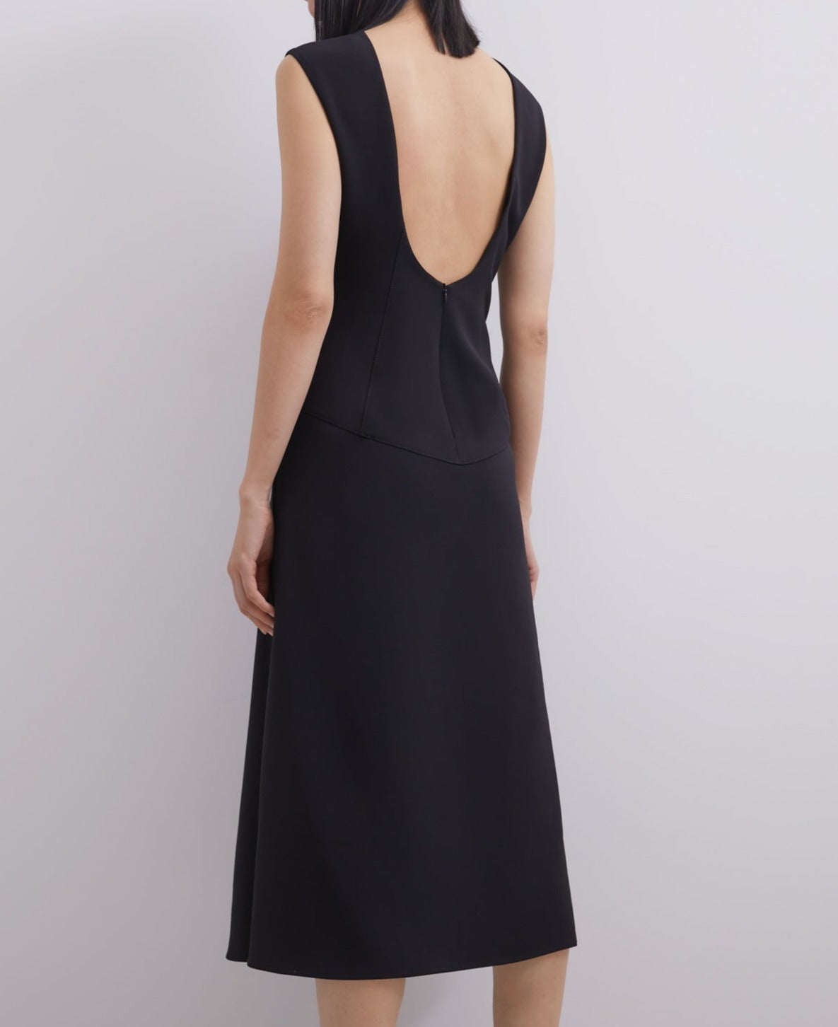 Women Dress | Black Open Back Midi Dress by Spanish designer Adolfo Dominguez