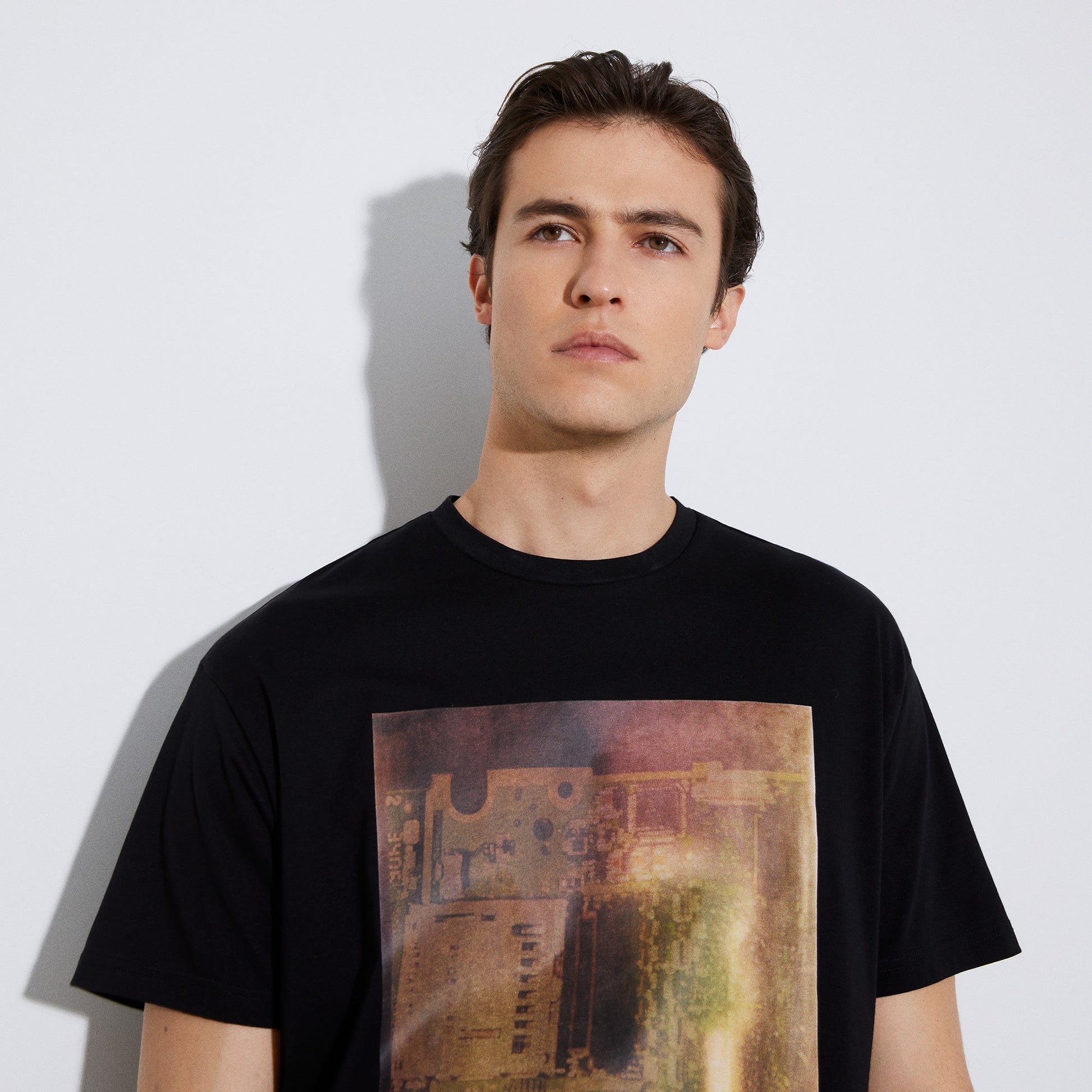 Men T-Shirt (Short Sleeve) | Black Oversize Printed Cotton T-Shirt by Spanish designer Adolfo Dominguez