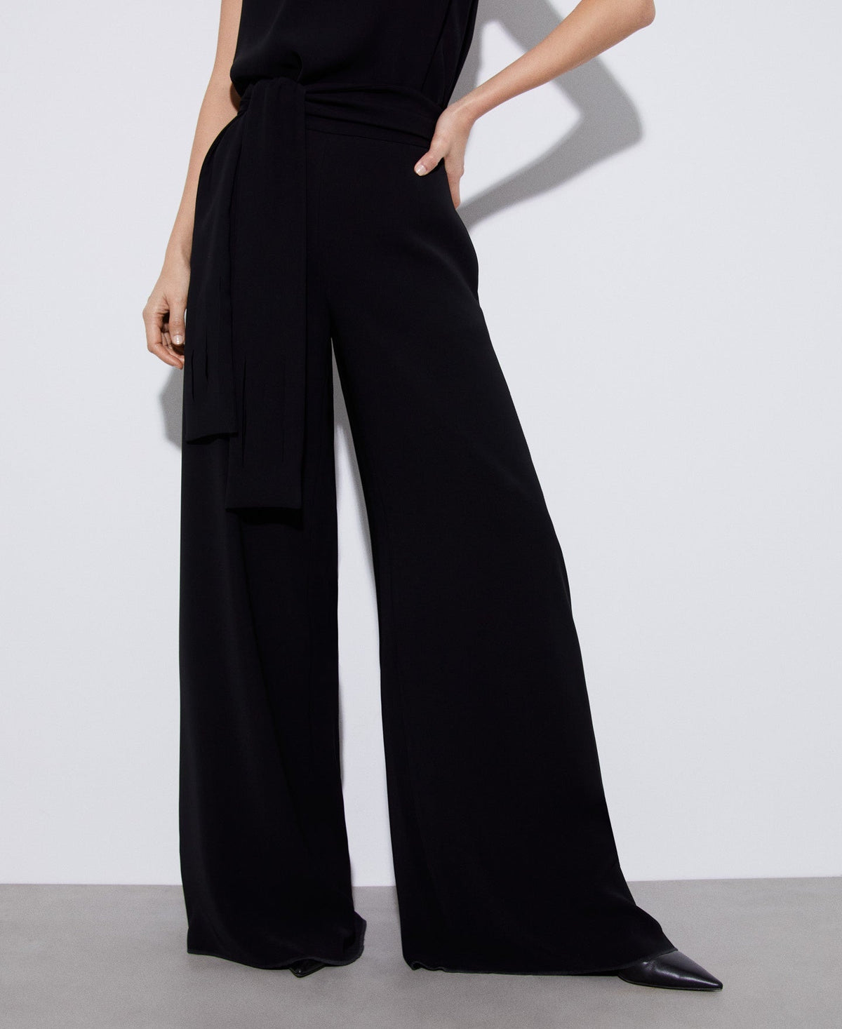 Women Trousers | Black Palazzo Trousers In Recycled Polyester by Spanish designer Adolfo Dominguez