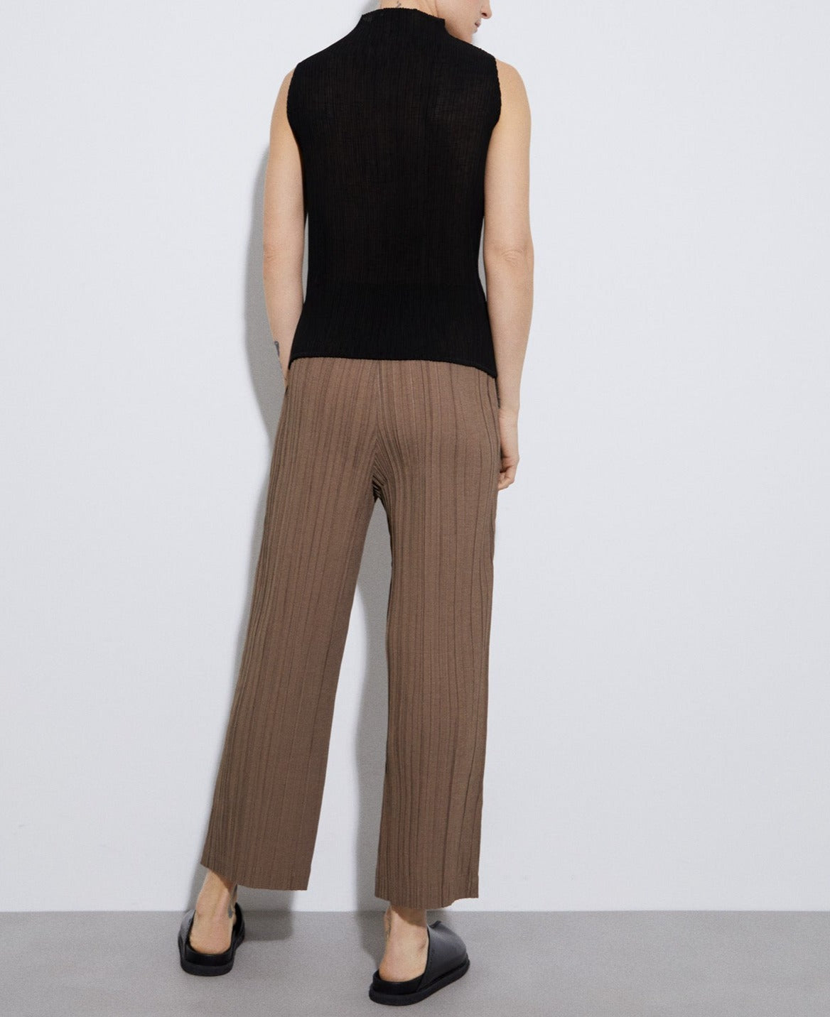 Women Top | Black Perkins Collar Top In Crinkle by Spanish designer Adolfo Dominguez