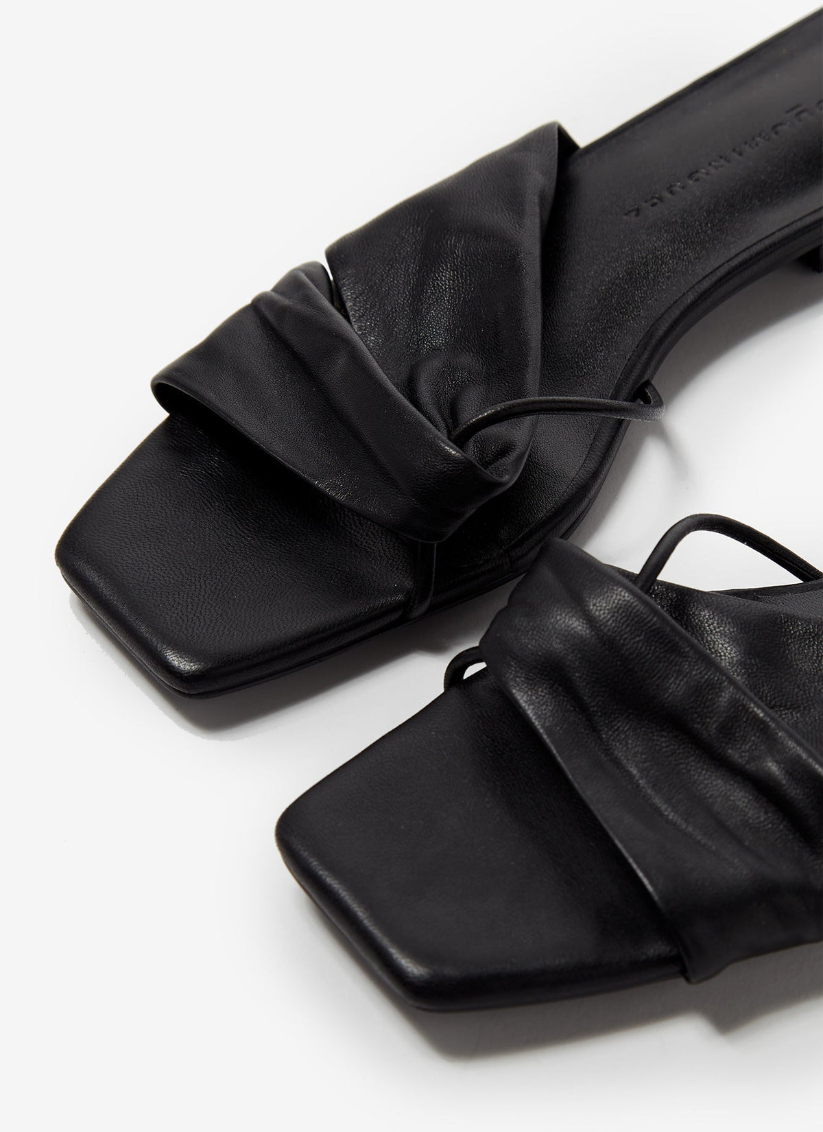 Women Shoes | Black Plain Draped Leather Sandal by Spanish designer Adolfo Dominguez