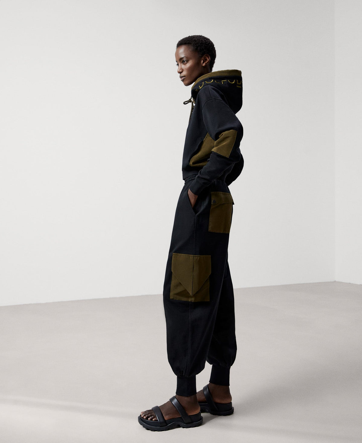 Women Trousers | Black Plush Jogger Trousers by Spanish designer Adolfo Dominguez