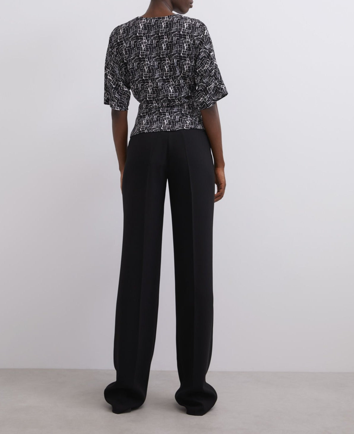 Women Short Sleeved Shirt | Black Print V-Neck Printed Top by Spanish designer Adolfo Dominguez
