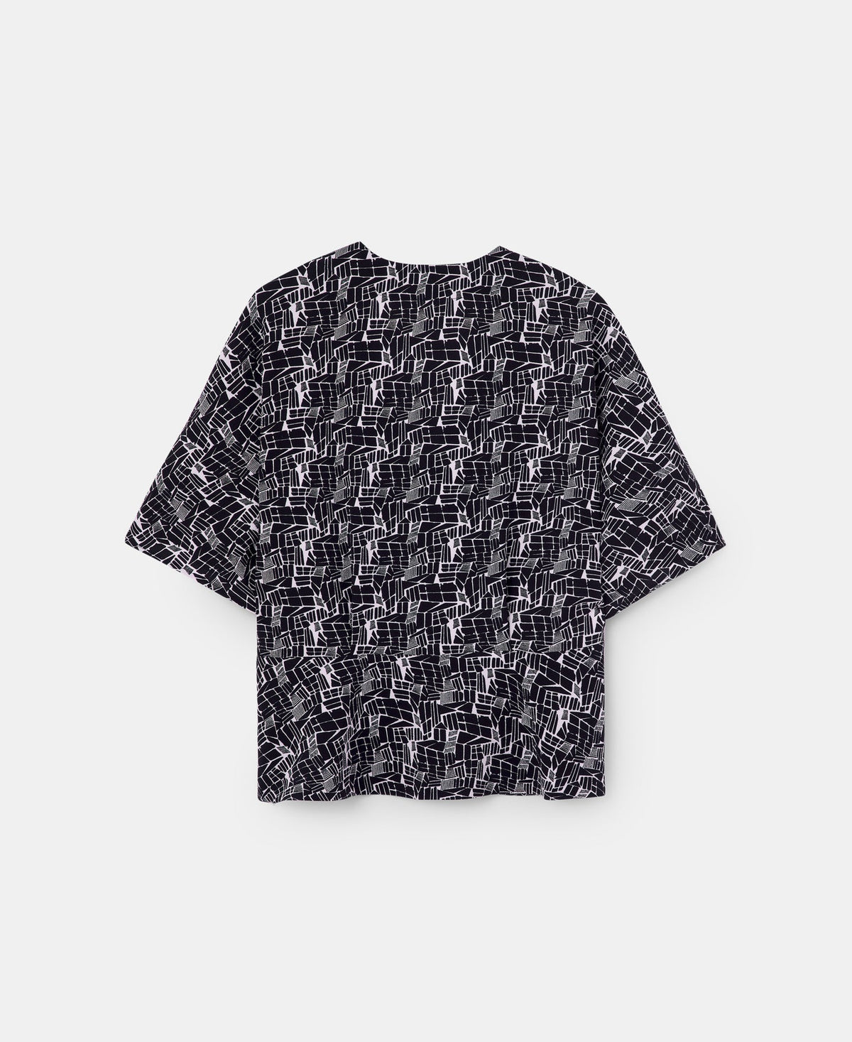 Women Short Sleeved Shirt | Black Print V-Neck Printed Top by Spanish designer Adolfo Dominguez