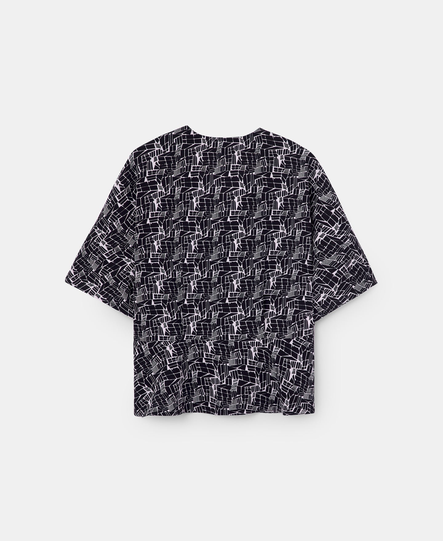 Women Short Sleeved Shirt | Black Print V-Neck Printed Top by Spanish designer Adolfo Dominguez