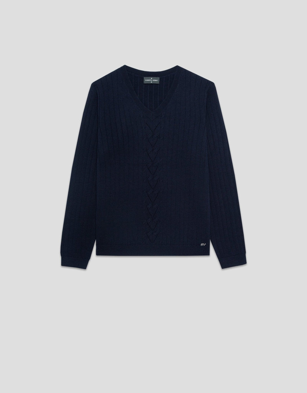 General | Black Raw V - neck sweater with central stripe by Spanish designer Roberto Verino