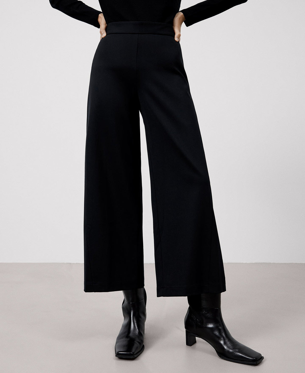 Women Trousers | Black Recycled Nylon Culotte Trousers by Spanish designer Adolfo Dominguez