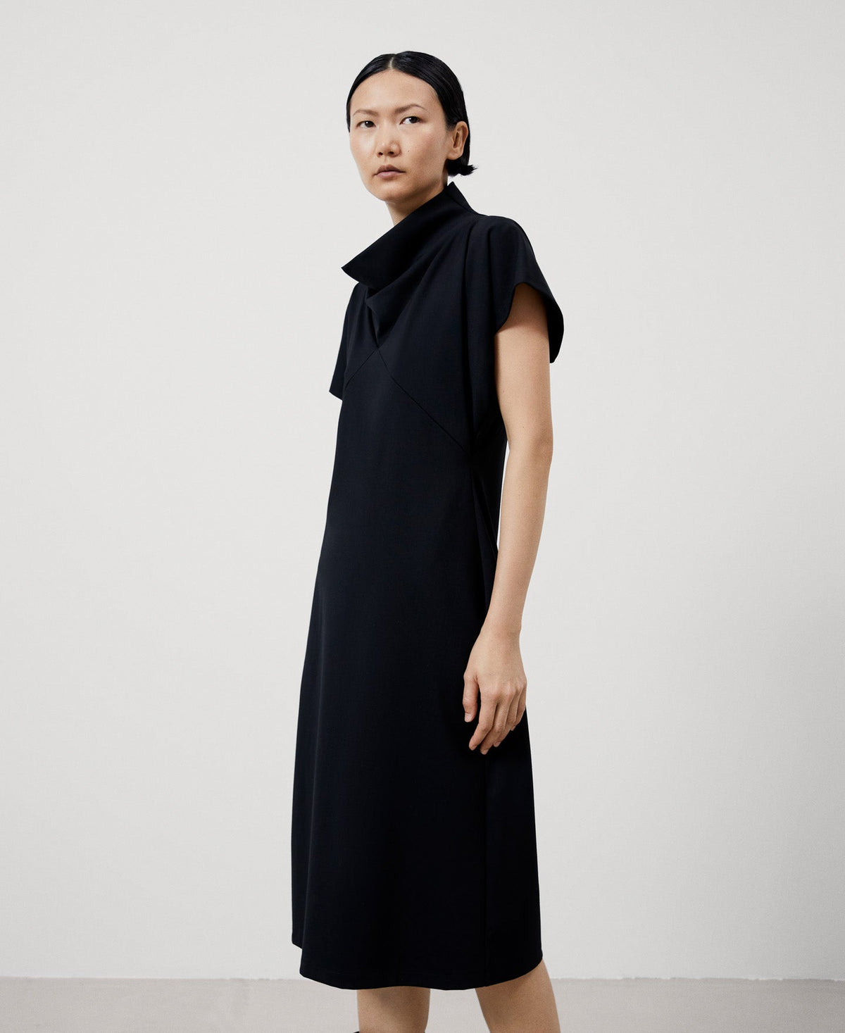 Women Dress | Black Recycled Nylon Draped Dress by Spanish designer Adolfo Dominguez