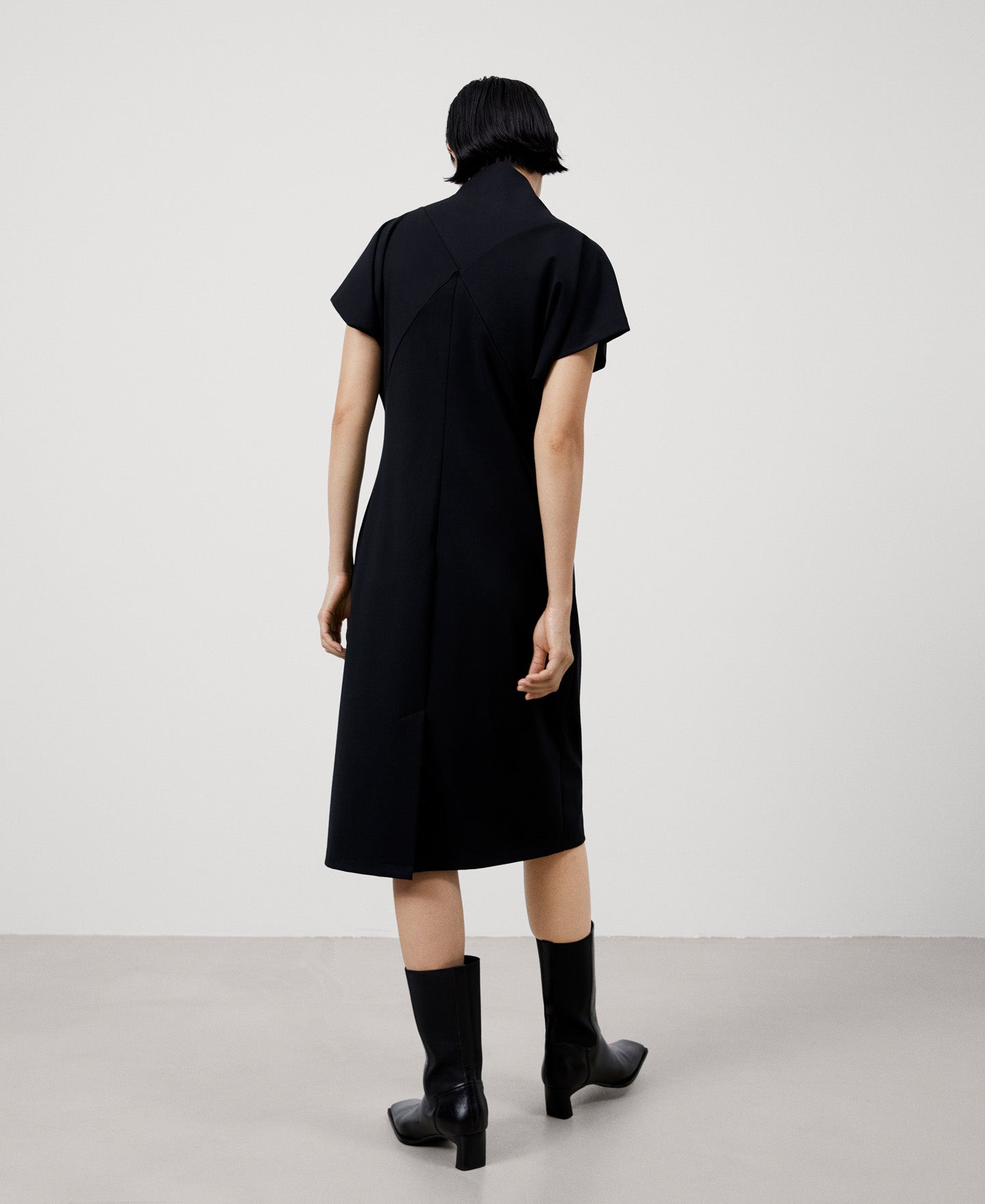 Women Dress | Black Recycled Nylon Draped Dress by Spanish designer Adolfo Dominguez