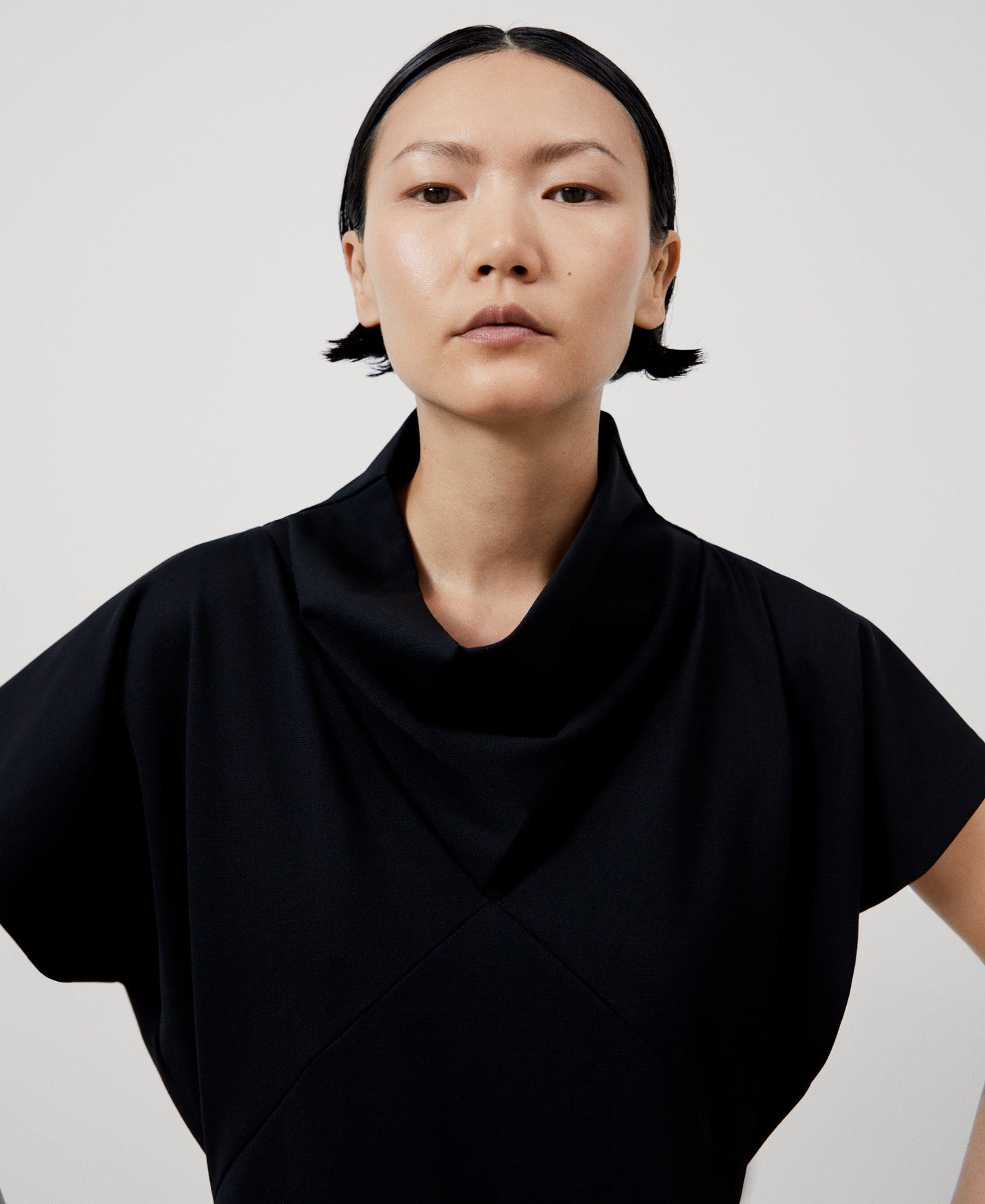 Women Dress | Black Recycled Nylon Draped Dress by Spanish designer Adolfo Dominguez