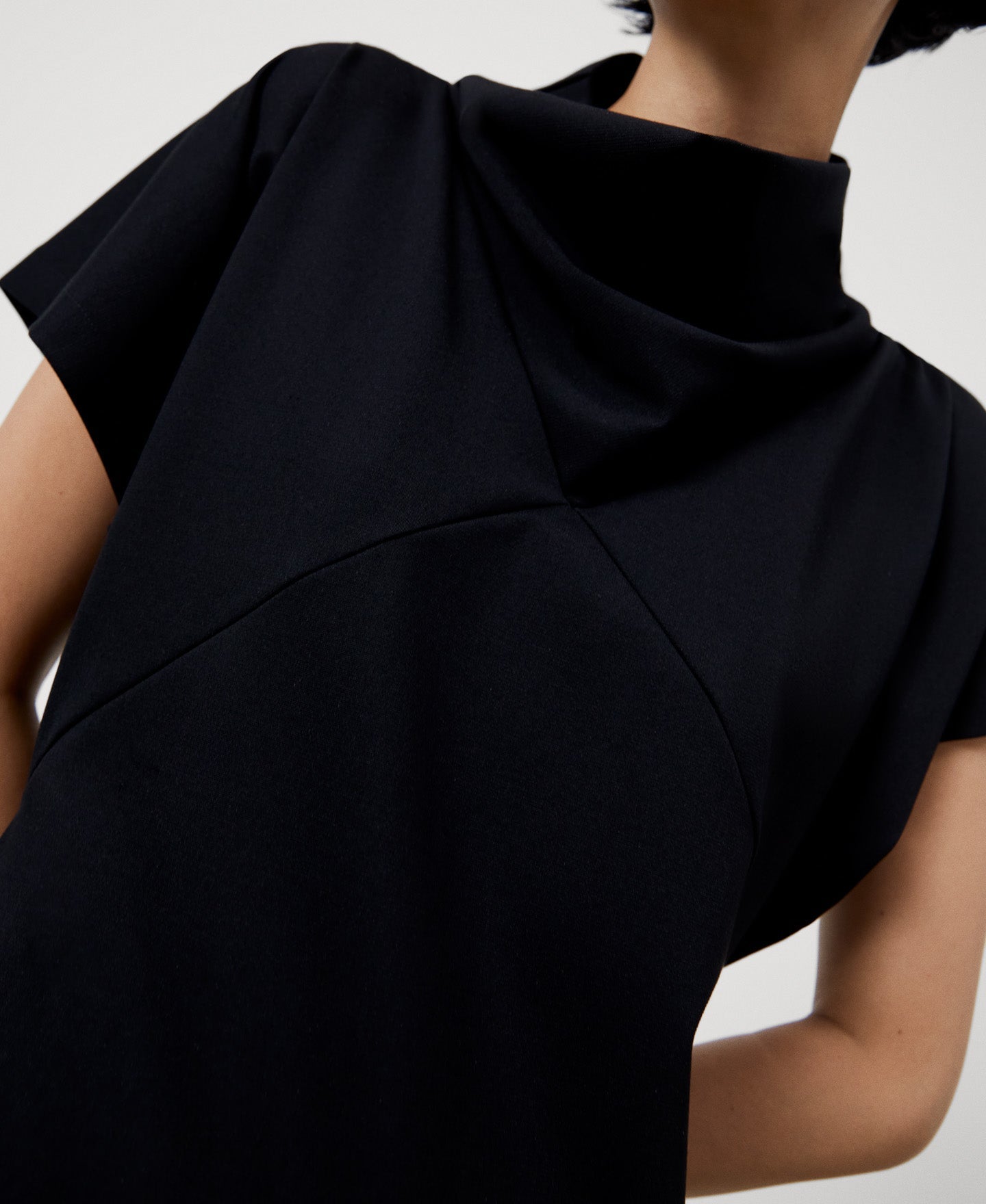 Women Dress | Black Recycled Nylon Draped Dress by Spanish designer Adolfo Dominguez