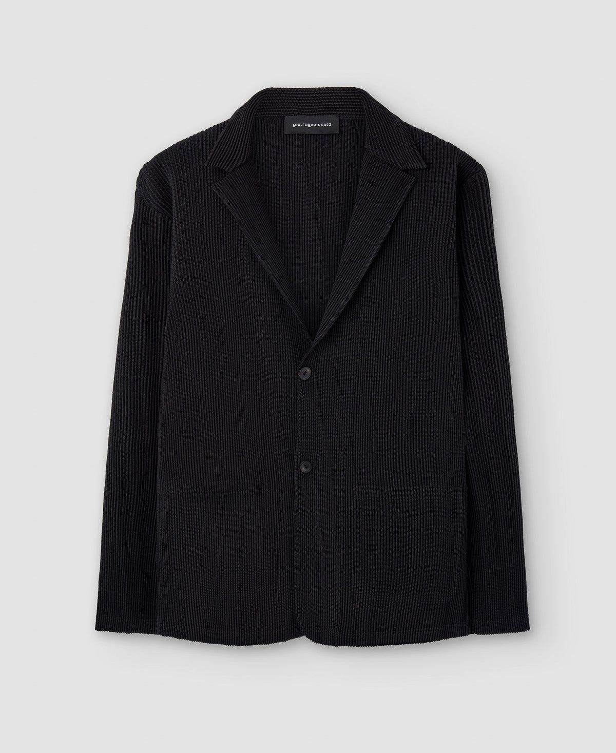 Men Overshirt | Black Recycled Polyester Crinkle Blazer by Spanish designer Adolfo Dominguez