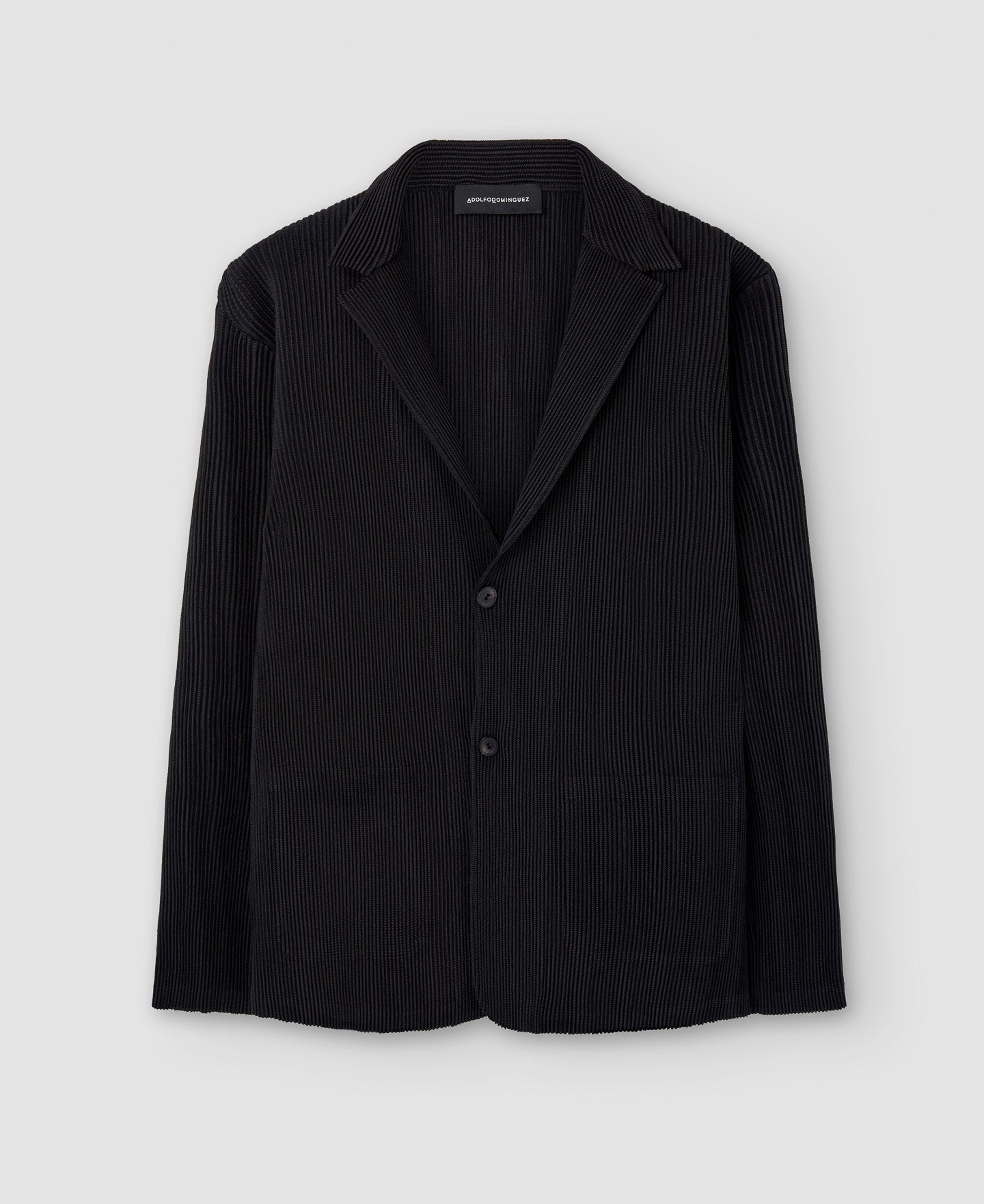 Men Overshirt | Black Recycled Polyester Crinkle Blazer by Spanish designer Adolfo Dominguez