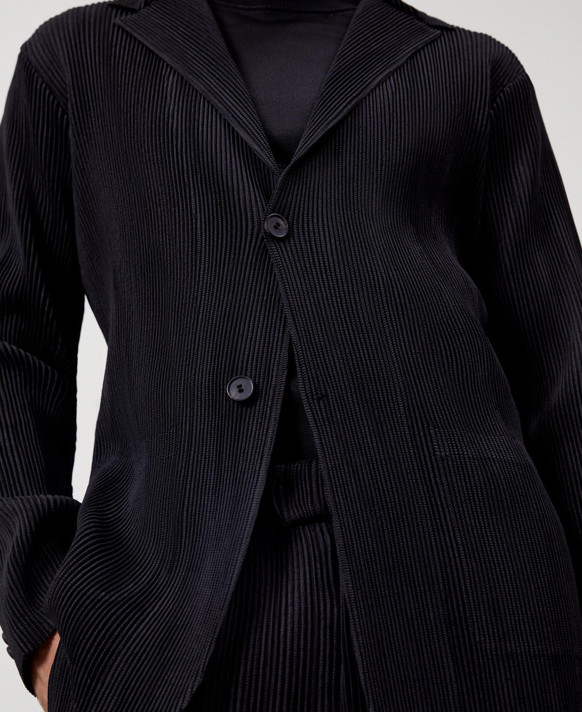 Men Overshirt | Black Recycled Polyester Crinkle Blazer by Spanish designer Adolfo Dominguez