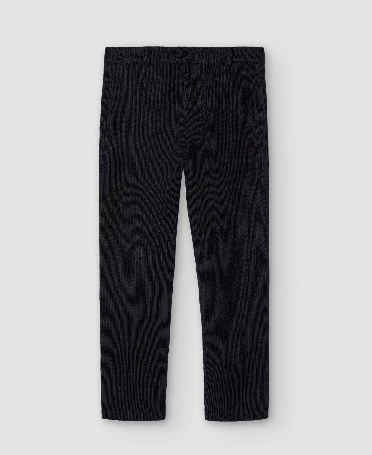 Men Trousers | Black Recycled Polyester Crinkle Trousers by Spanish designer Adolfo Dominguez