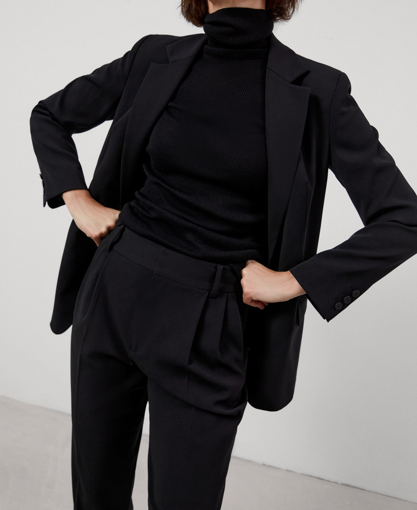 Women Structured Jacket | Black Recycled Polyester Fitted Blazer by Spanish designer Adolfo Dominguez