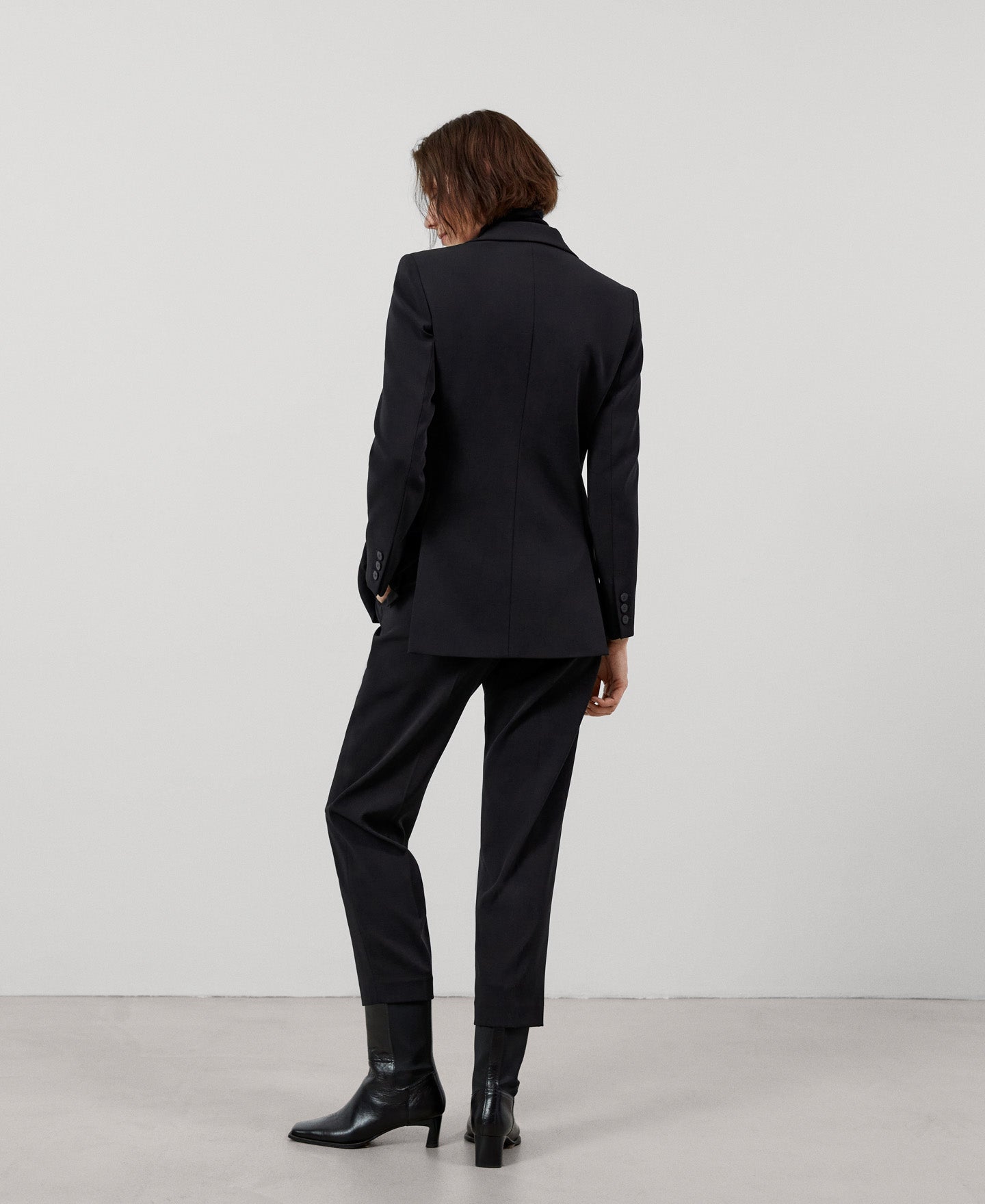 Women Structured Jacket | Black Recycled Polyester Fitted Blazer by Spanish designer Adolfo Dominguez