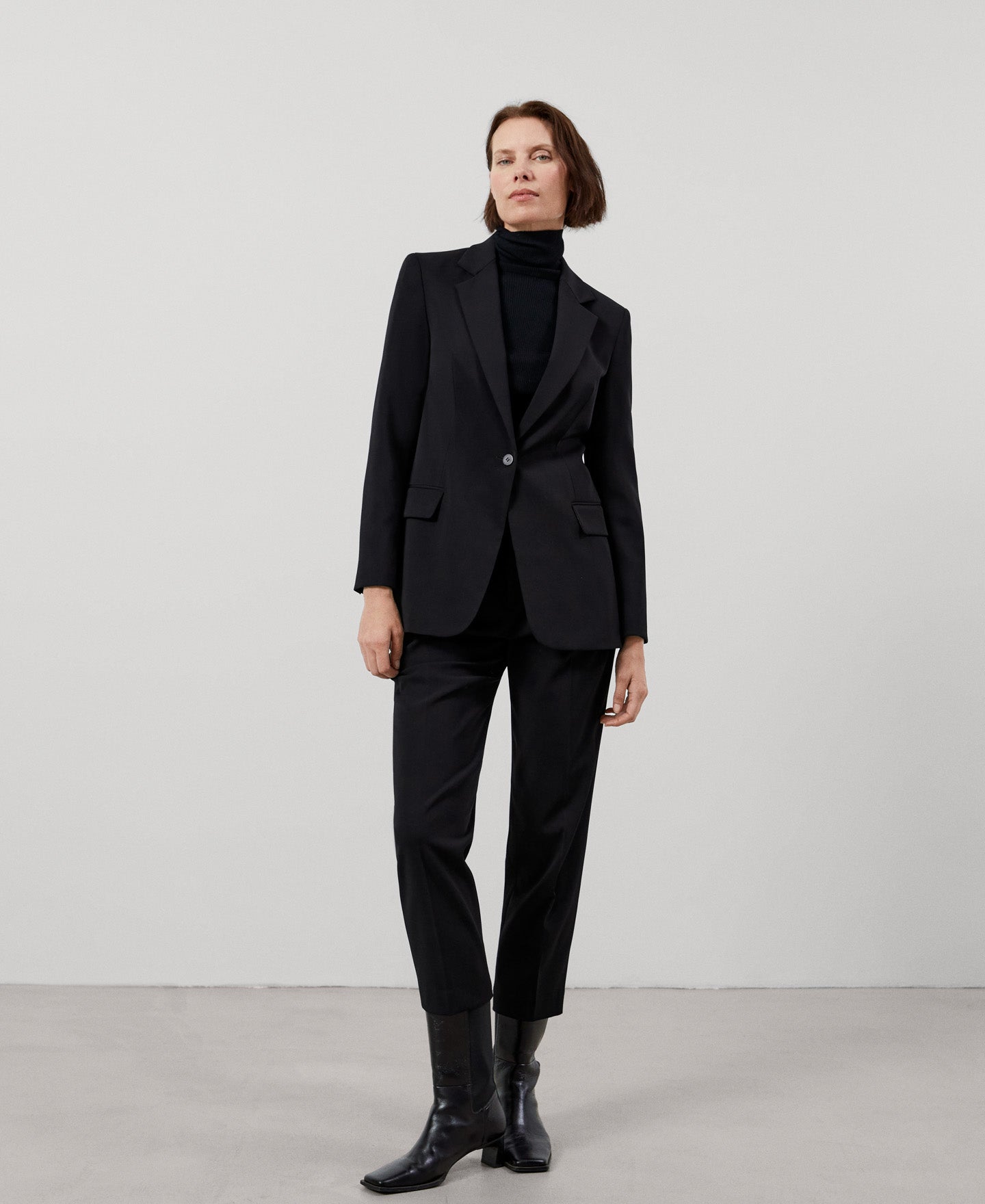 Women Structured Jacket | Black Recycled Polyester Fitted Blazer by Spanish designer Adolfo Dominguez