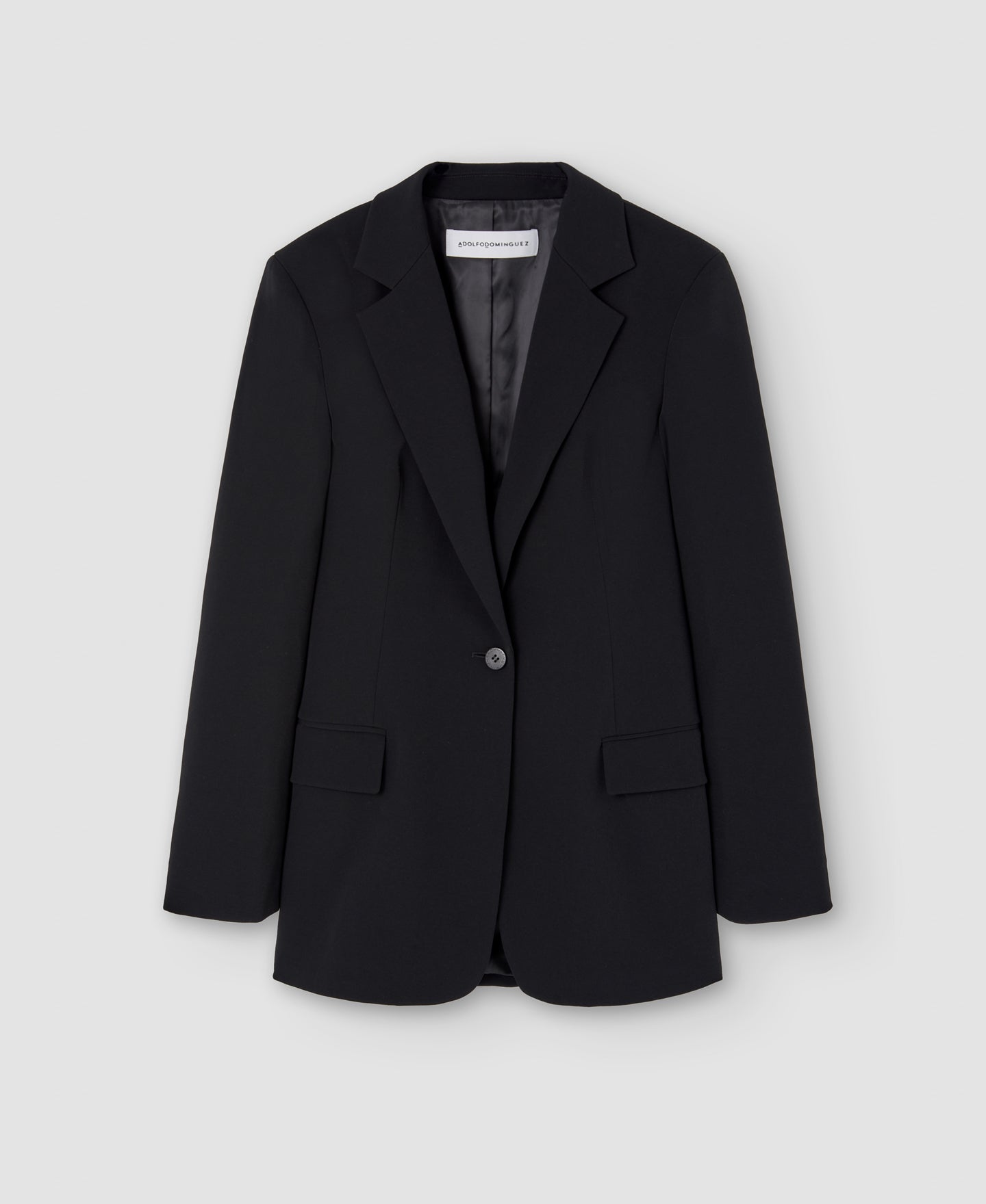 Women Structured Jacket | Black Recycled Polyester Fitted Blazer by Spanish designer Adolfo Dominguez