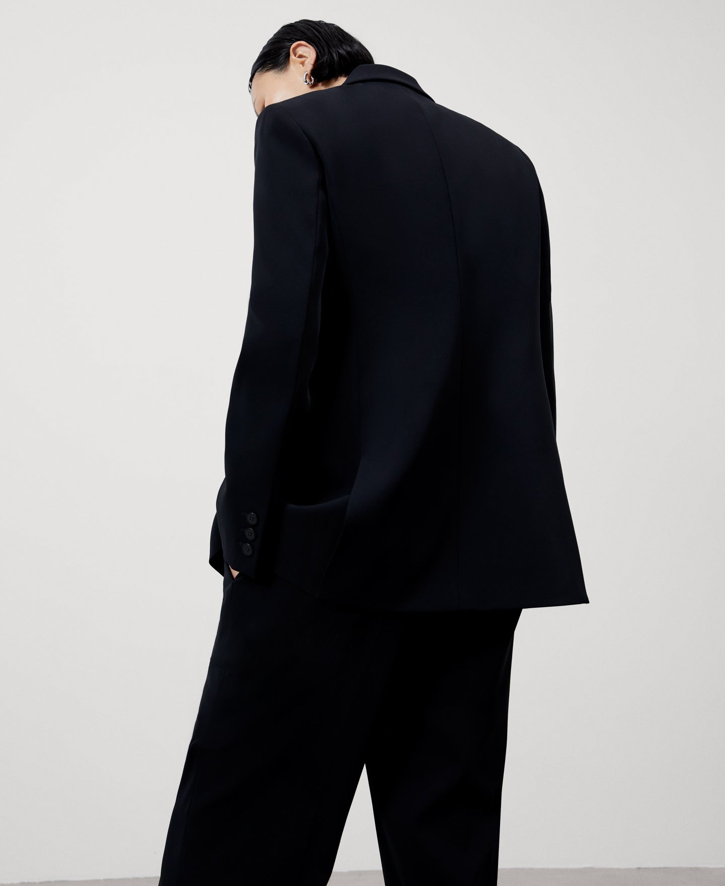 Women Structured Jacket | Black Recycled Polyester Fitted Blazer by Spanish designer Adolfo Dominguez
