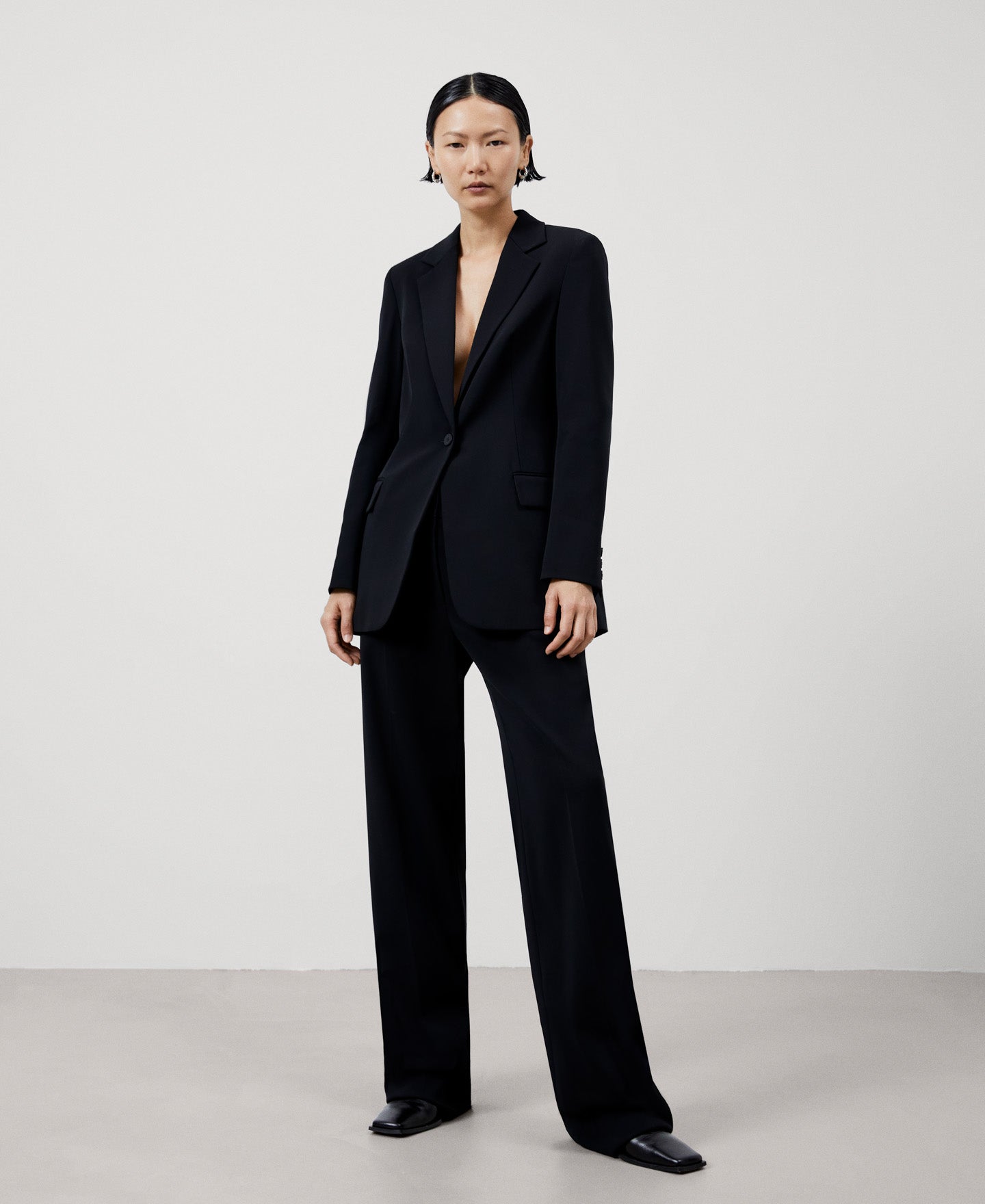 Women Structured Jacket | Black Recycled Polyester Fitted Blazer by Spanish designer Adolfo Dominguez
