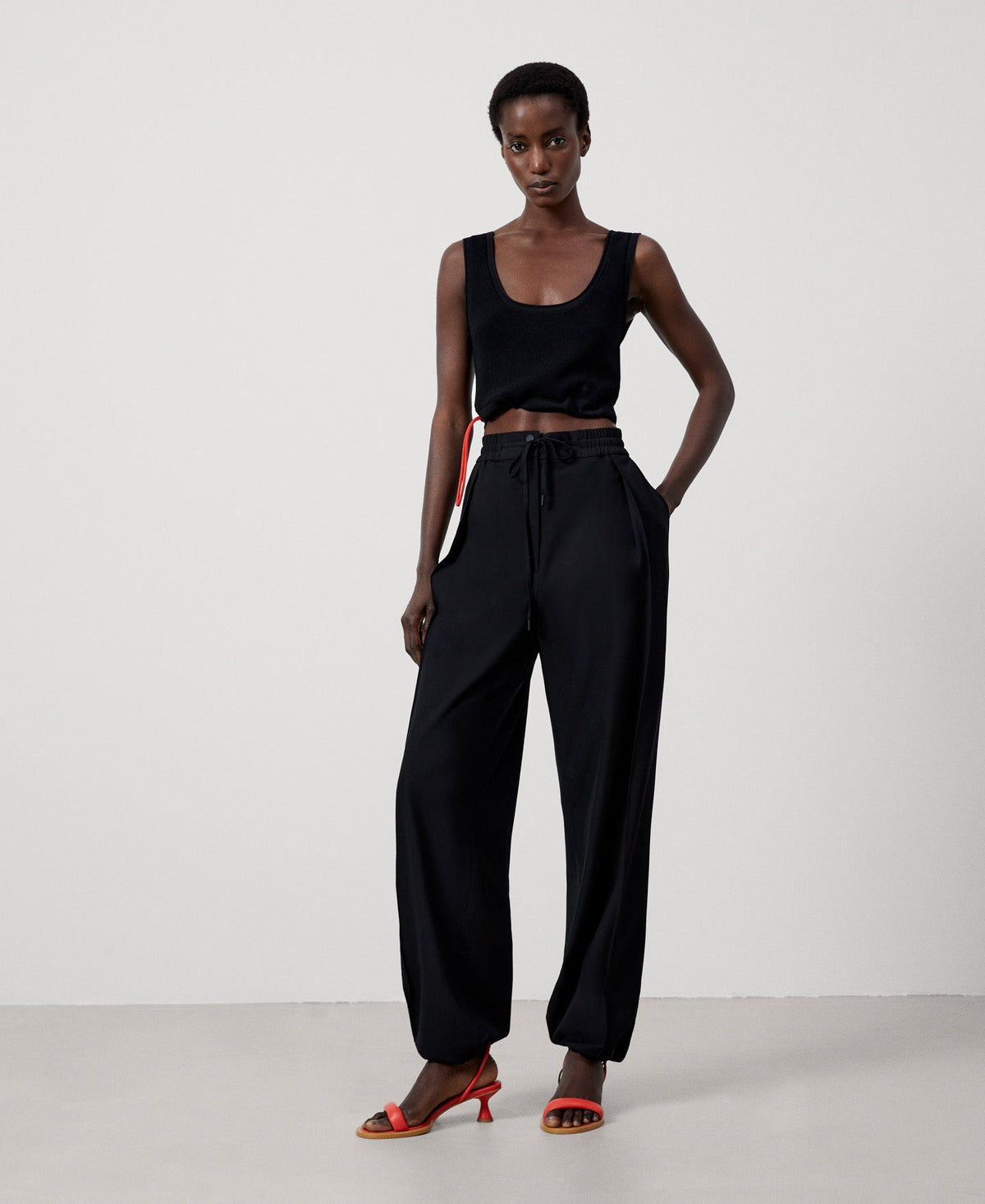 Women Trousers | Black Recycled Polyester Jogger Trousers by Spanish designer Adolfo Dominguez