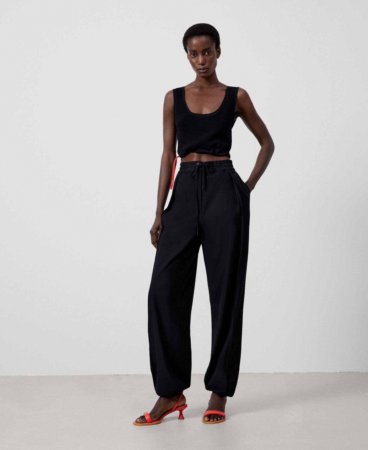 Women Trousers | Black Recycled Polyester Jogger Trousers by Spanish designer Adolfo Dominguez